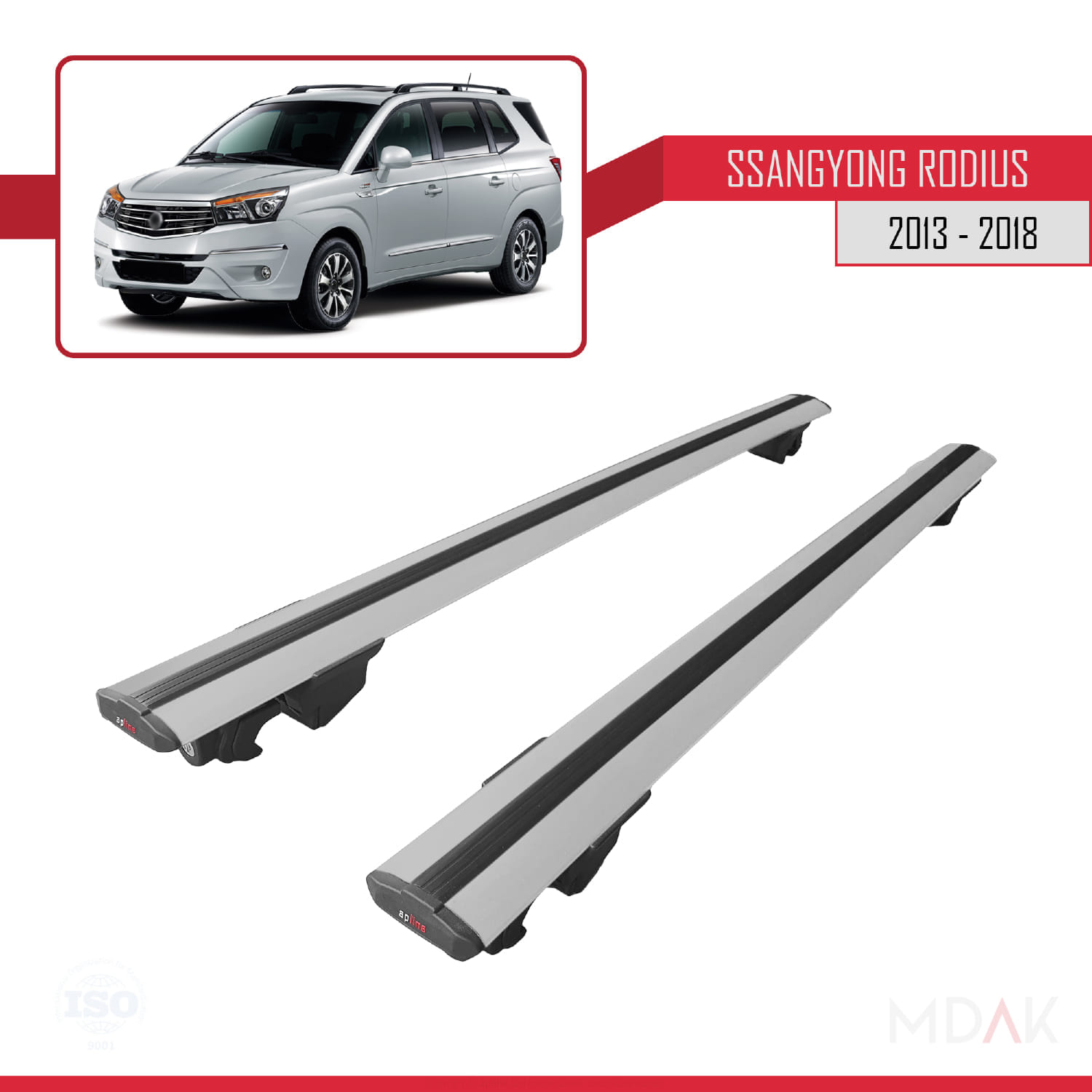 Ssangyong Rodius 2 2013-2018 Arası ile Uyumlu HOOK Model Ara Atkı Tavan Barı Gri 2 Adet - Görsel 4