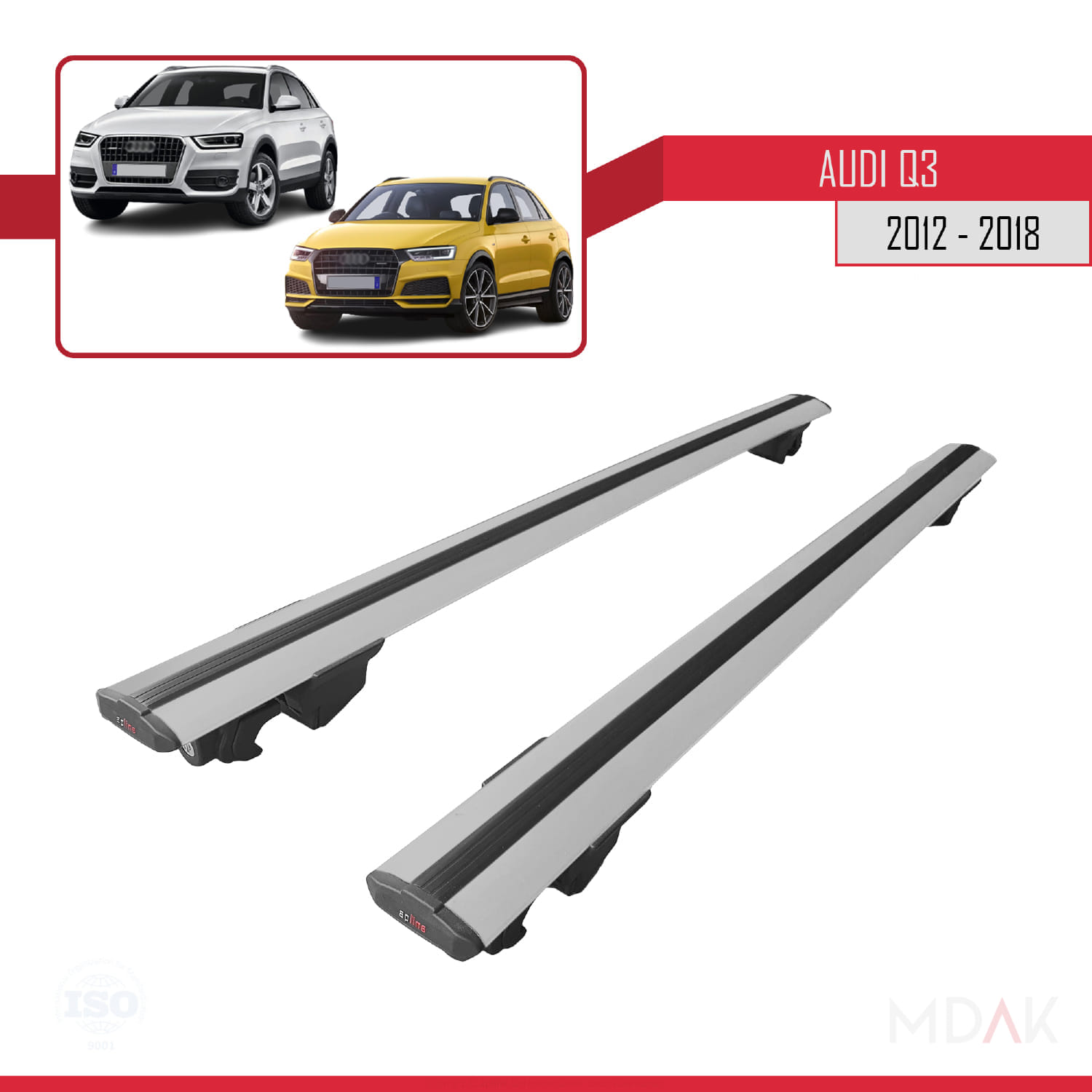 Q3 (8U) 2012-2018 Arası ile Uyumlu HOOK Model Ara Atkı Tavan Barı Gri 2 Adet - Görsel 4