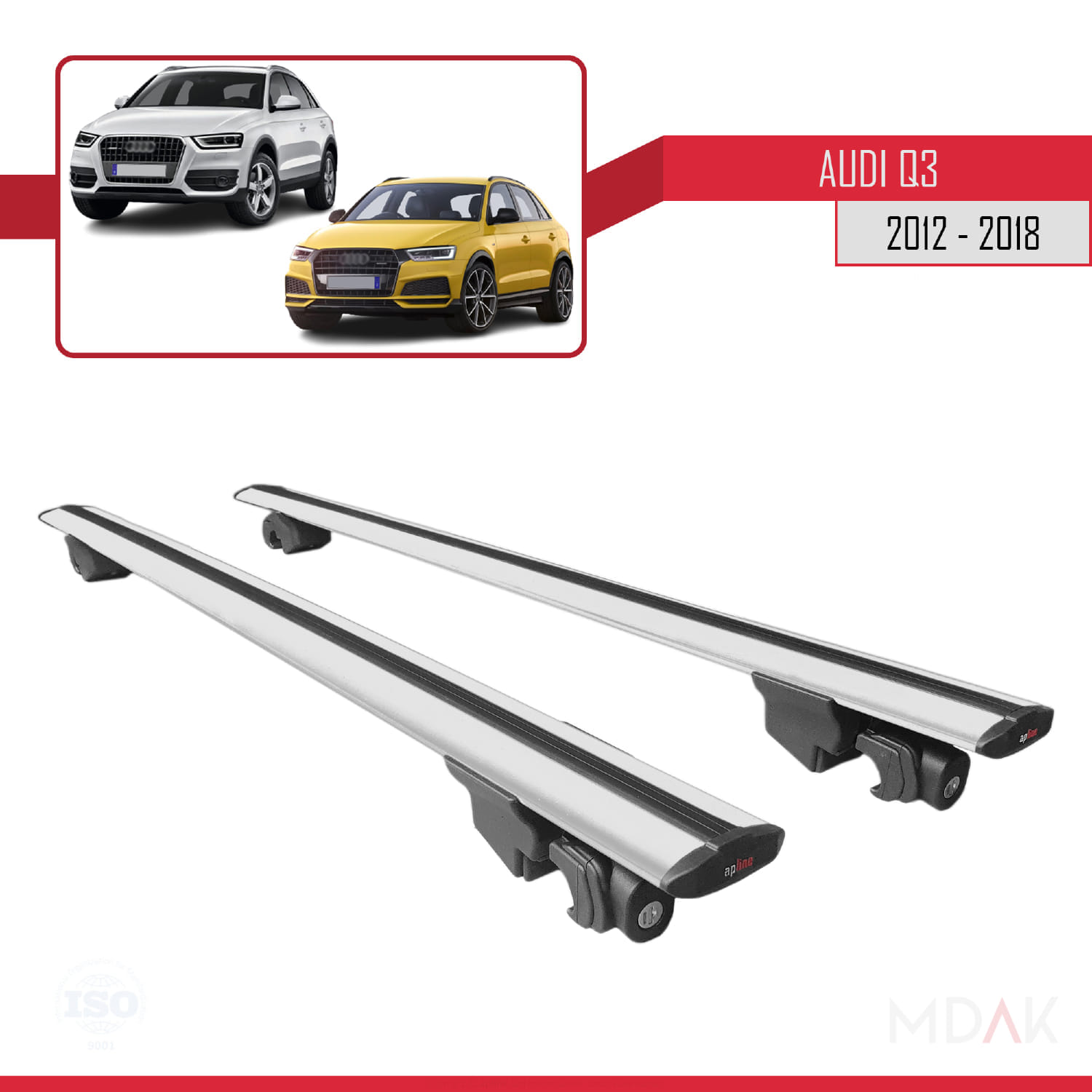 Q3 (8U) 2012-2018 Arası ile Uyumlu HOOK Model Ara Atkı Tavan Barı Gri 2 Adet - Görsel 8