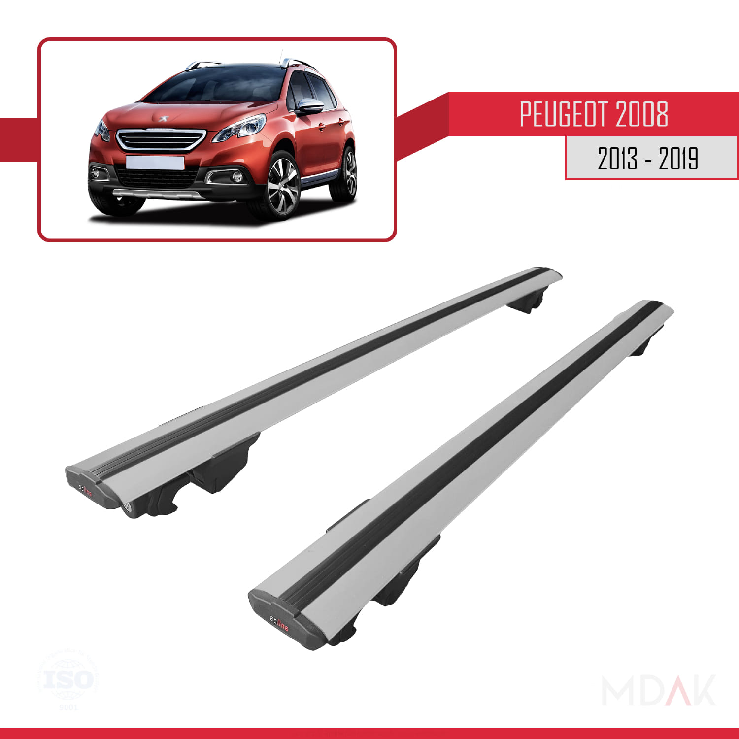 Peugeot 2008 (A94) 2013-2019 Arası ile Uyumlu HOOK Model Ara Atkı Tavan Barı Gri 2 Adet - Görsel 4