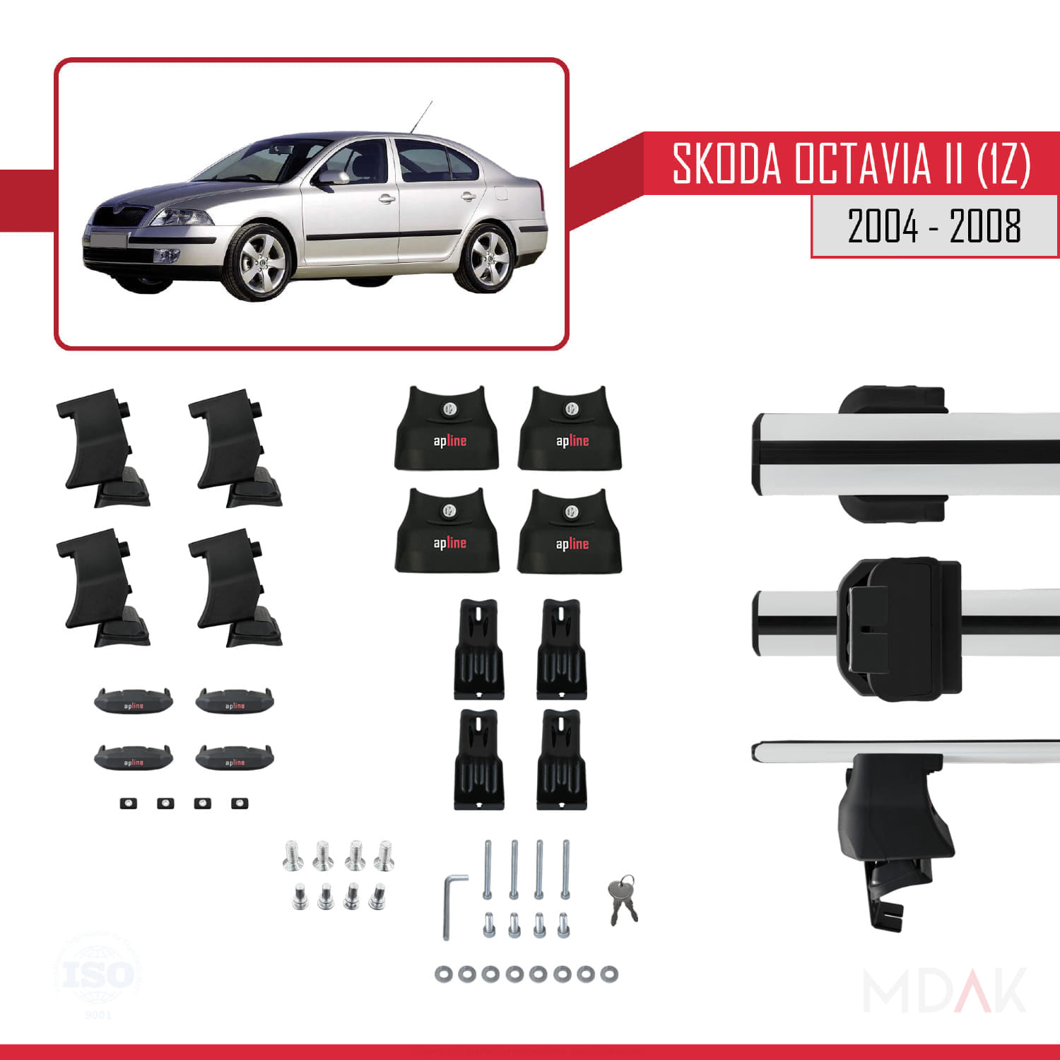 Skoda Octavia 2 (1Z) Pre-Facelift 2004-2008 Arası ile Uyumlu ACE-4 Ara Atkı Tavan Barı Gri 2 Adet - Görsel 5