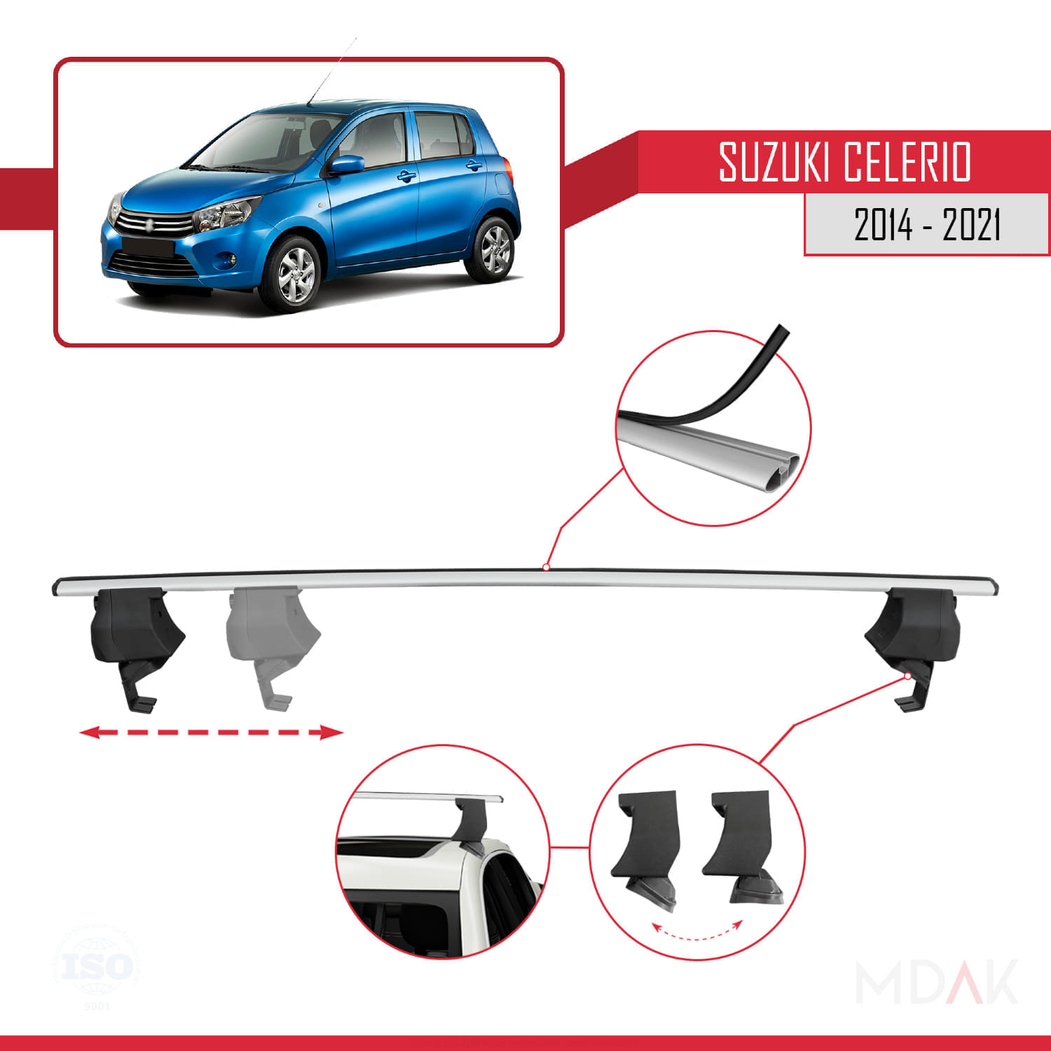 Suzuki Celerio 2 (FE) 2014-2021 Arası ile Uyumlu ACE-4 Ara Atkı Tavan Barı Gri 2 Adet - Görsel 3