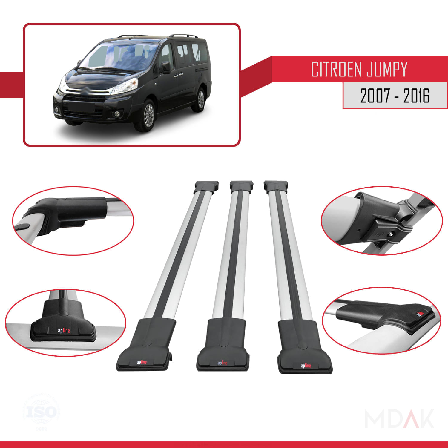 Citroen Jumpy 2 (G9) 2007-2016 Arası ile Uyumlu FLY Model Ara Atkı Tavan Barı Gri 3 Adet - Görsel 4