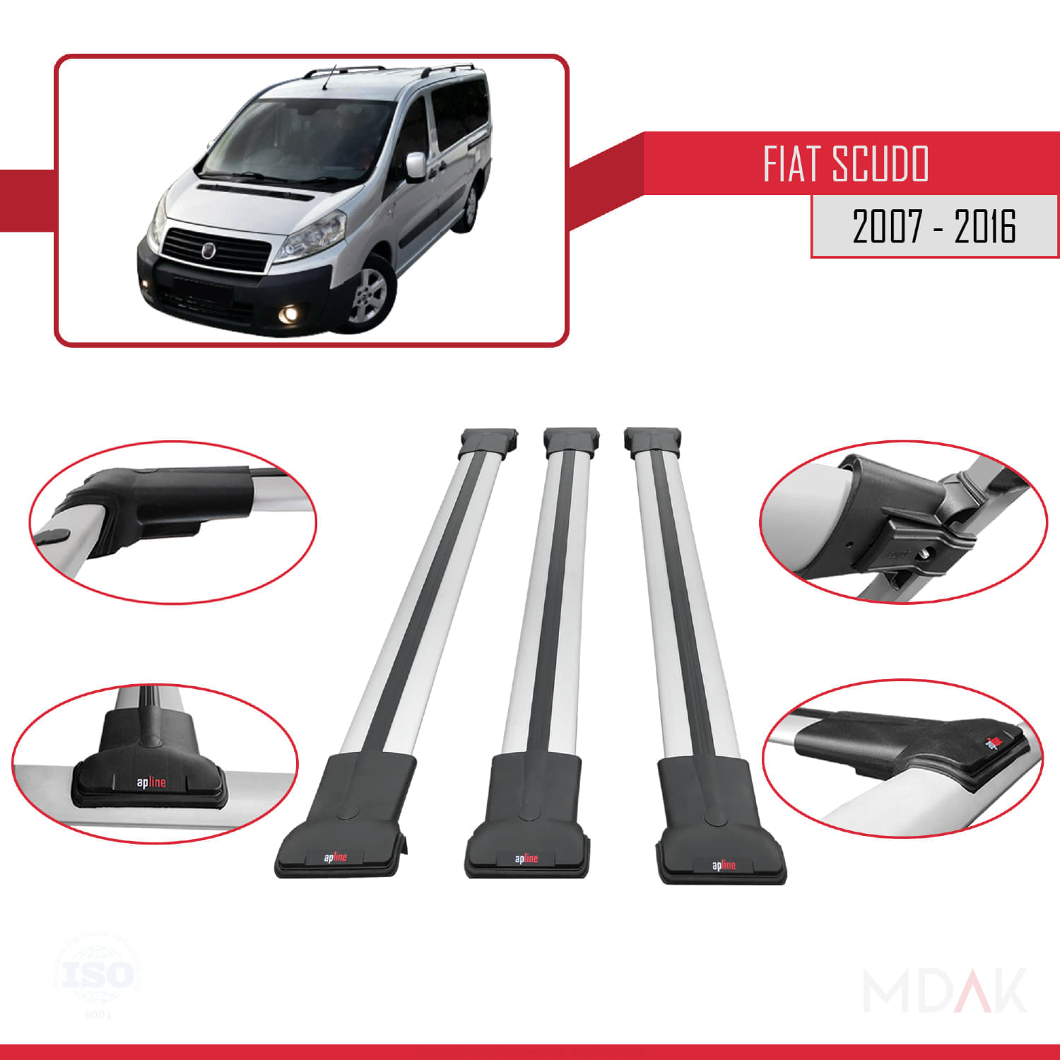 Fiat Scudo 2 2007-2016 Arası ile Uyumlu FLY Model Ara Atkı Tavan Barı Gri 3 Adet - Görsel 4