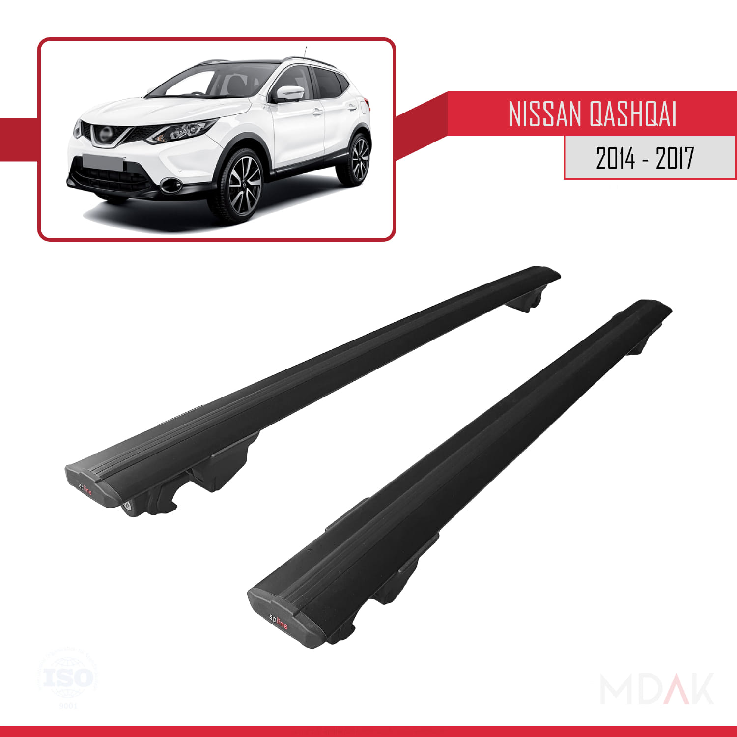 Nissan Qashqai 2 (J11) Pre-Facelift 2014-2017 Arası ile Uyumlu HOOK Model Ara Atkı Tavan Barı Siyah 2 Adet - Görsel 4