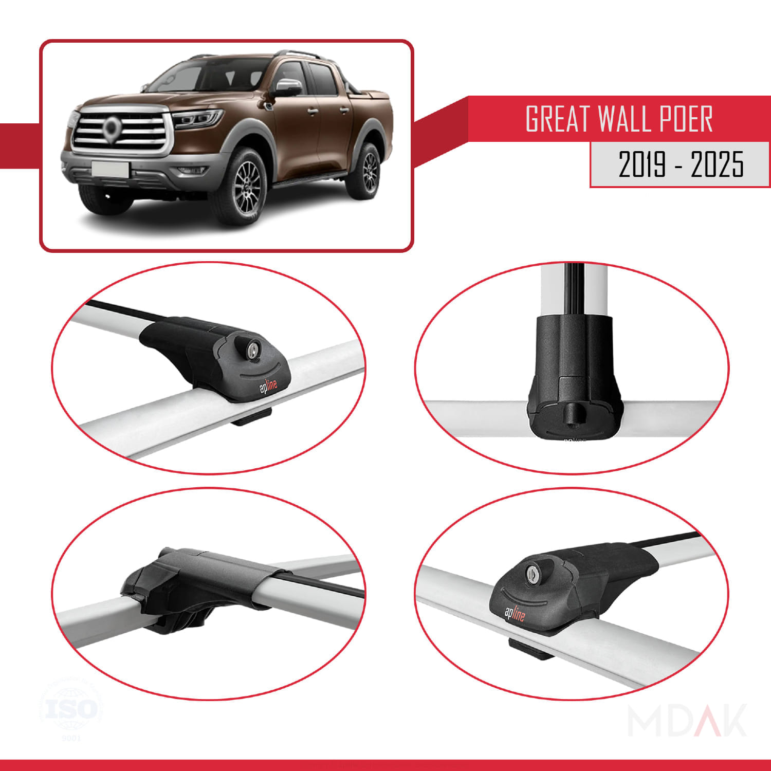 Great Wall Poer 2019 ve Sonrası ile Uyumlu ACE-1 Ara Atkı Tavan Barı Gri 2 Adet - Görsel 4