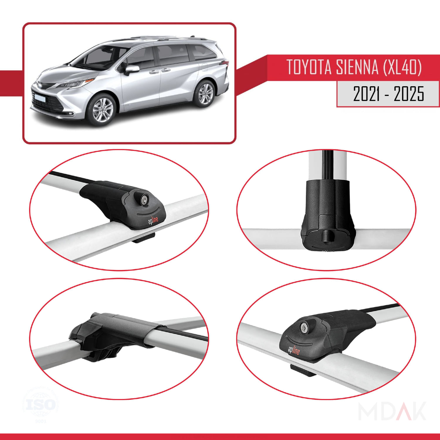 Toyota Sienna 4 (XL40) 2021 ve Sonrası ile Uyumlu ACE-1 Ara Atkı Tavan Barı Gri 2 Adet - Görsel 4