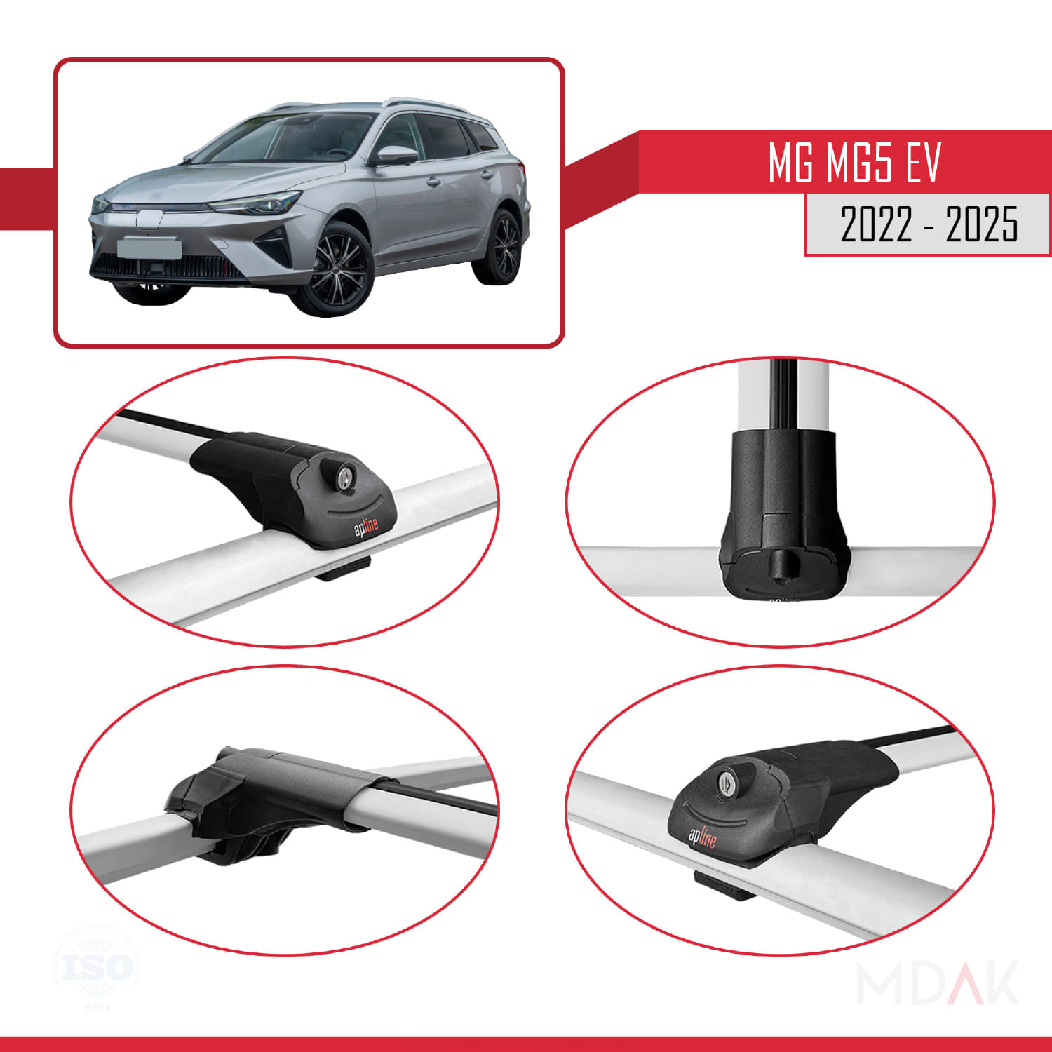MG 5 EV 2022 ve sonrası ile Uyumlu ACE-1 Ara Atkı Tavan Barı Gri 3 ADET - Görsel 4