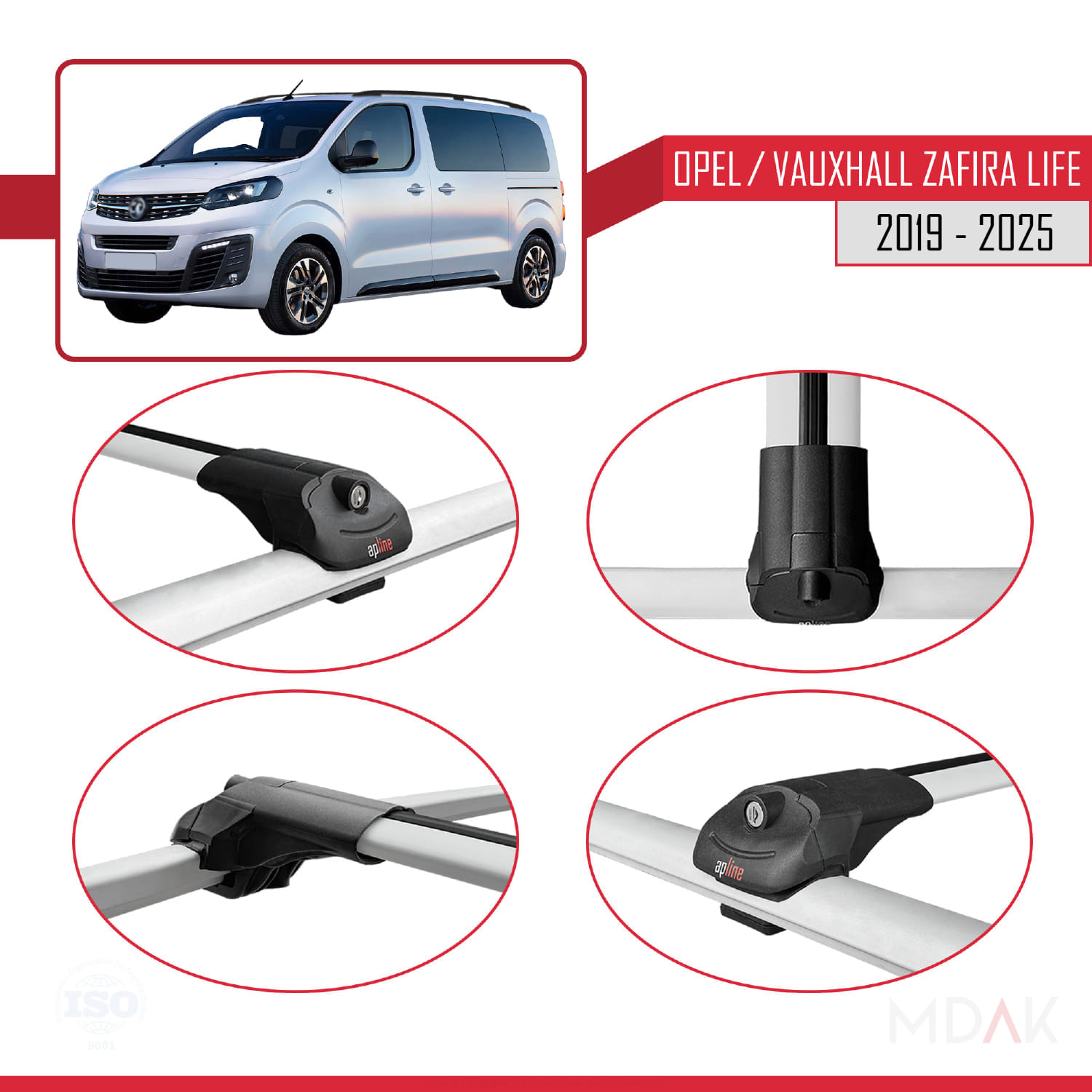 Opel Zafira Life 2019 ve Sonrası ile Uyumlu ACE-1 Ara Atkı Tavan Barı Gri 4 Adet - Görsel 4