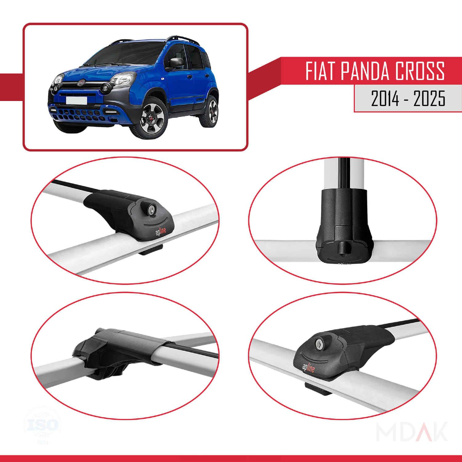 Fiat Panda Cross 2014 ve Sonrası ile Uyumlu ACE-1 Ara Atkı Tavan Barı Gri 2 Adet - Görsel 4