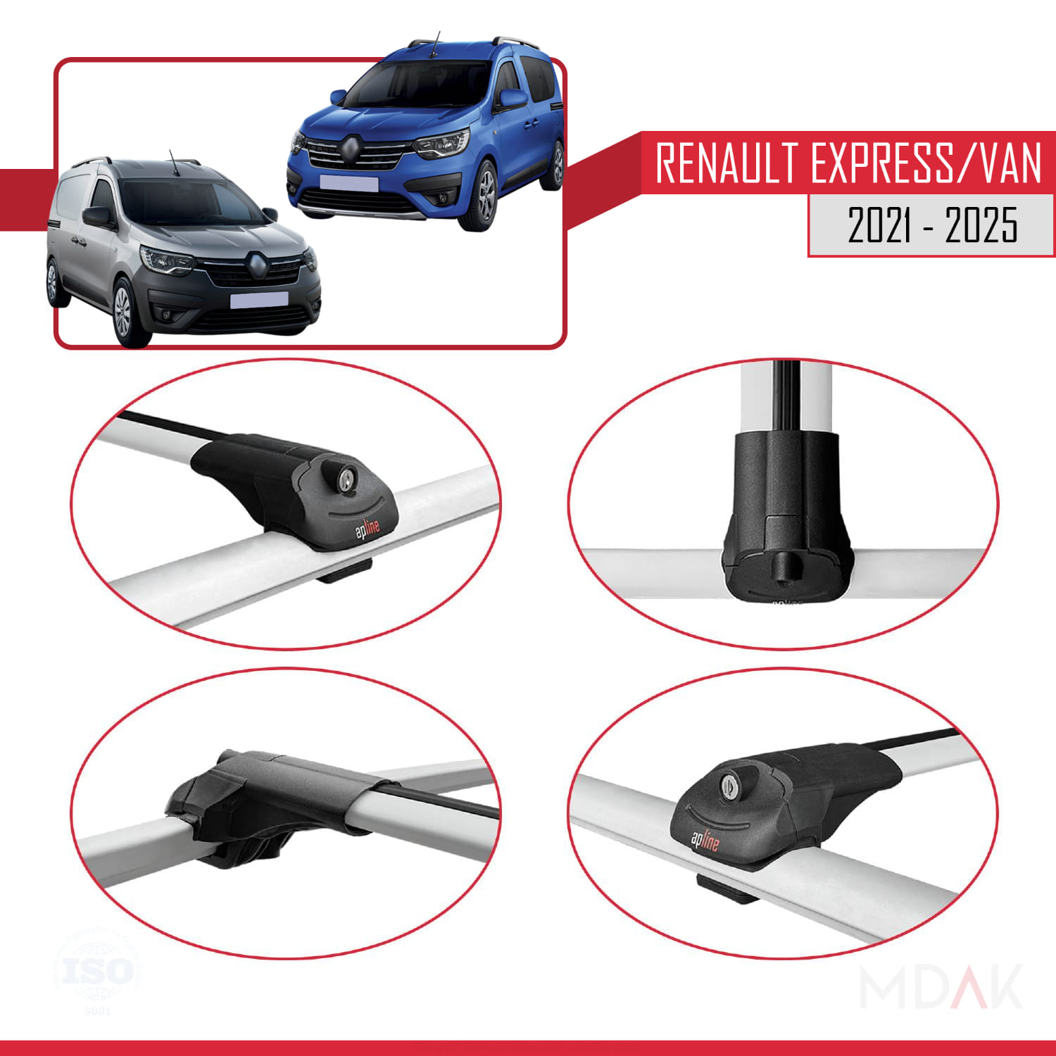 Renault Express 2021 ve Sonrası ile Uyumlu ACE-1 Ara Atkı Tavan Barı Gri 2 Adet - Görsel 4