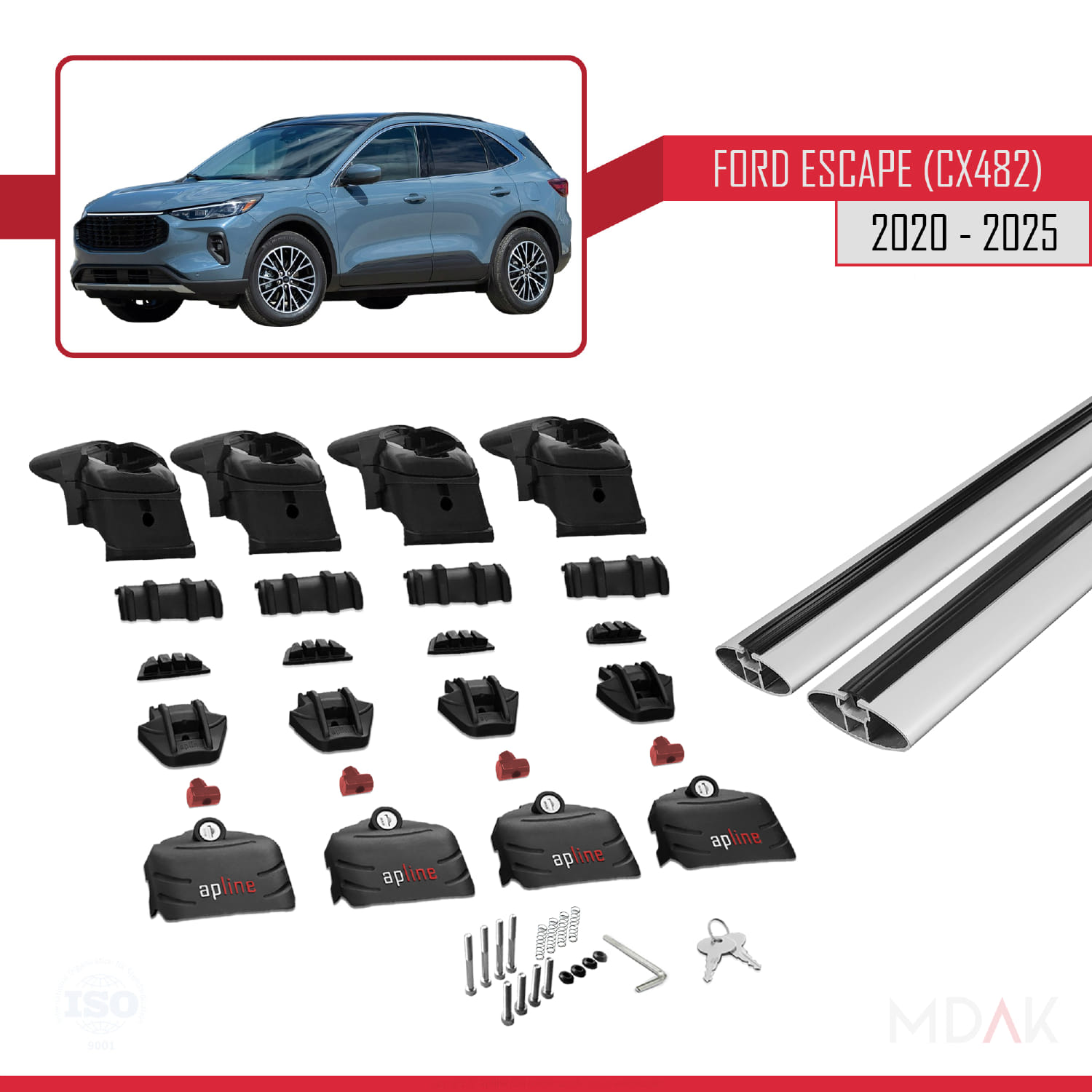 Ford Escape 4 (CX482) 2020 ve Sonrası ile Uyumlu ACE-2 Ara Atkı Tavan Barı Gri 2 Adet - Görsel 6