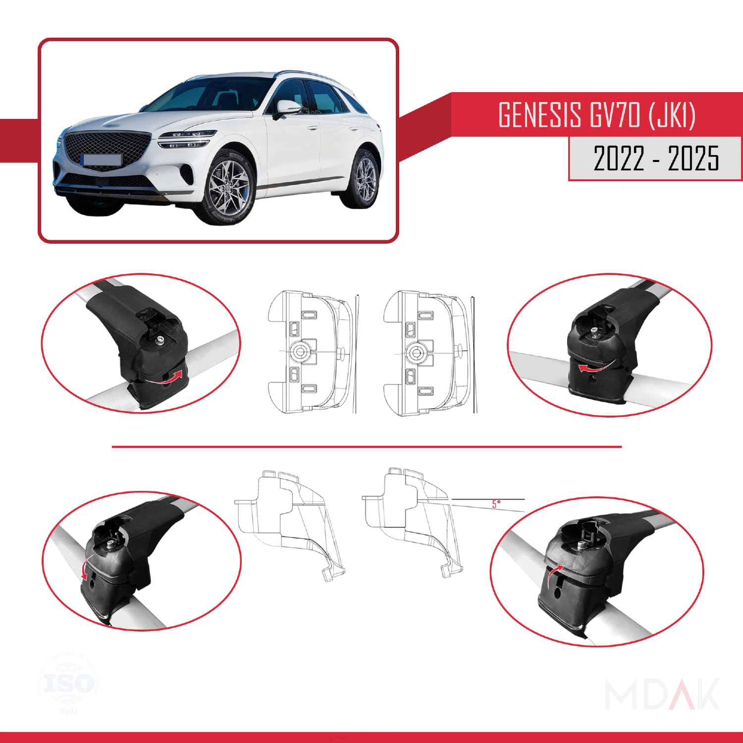 Genesis GV70 (JK1) 2022 ve Sonrası Arası ile Uyumlu ACE-2 Ara Atkı Tavan Barı Gri 2 Adet - Görsel 5