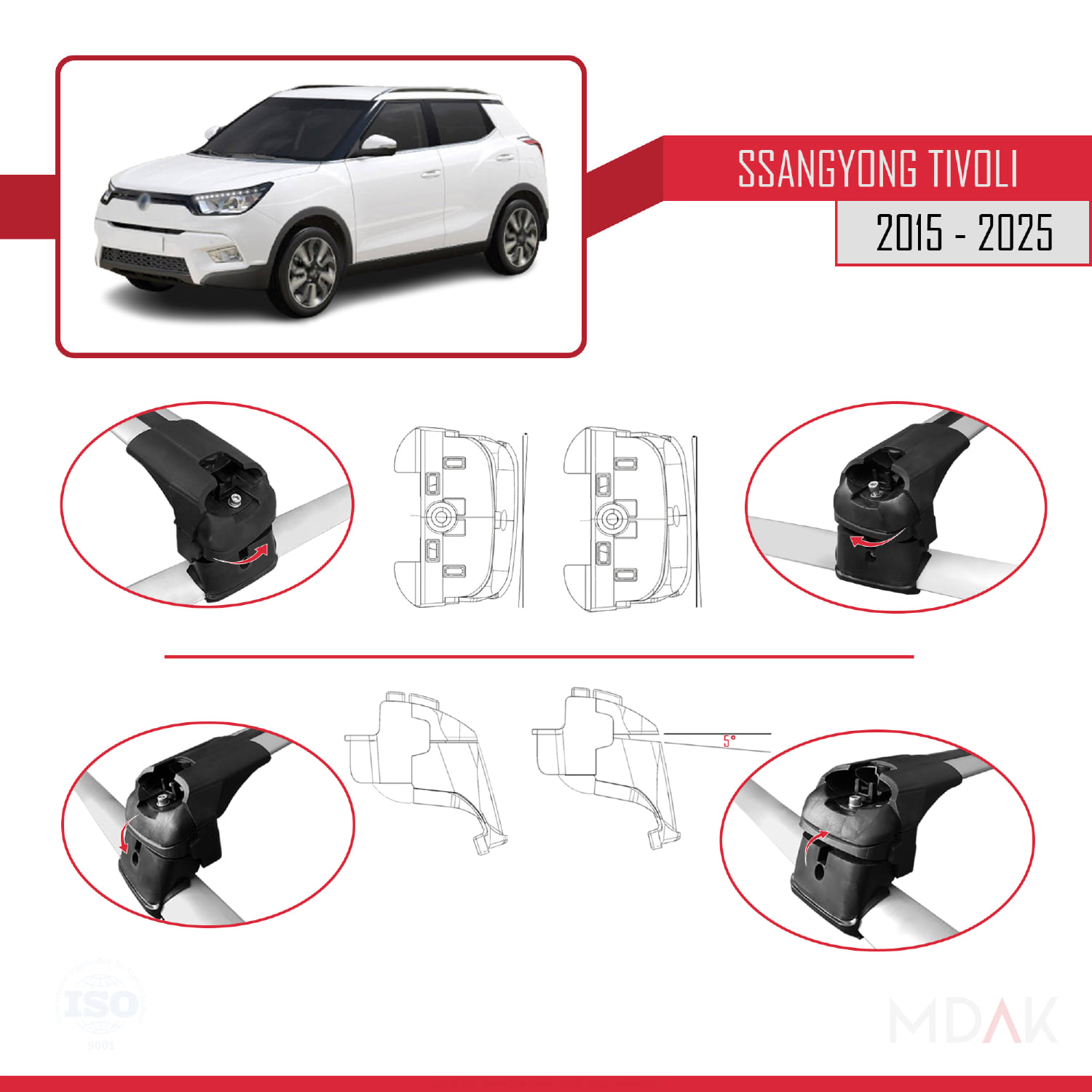 Ssangyong Tivoli 2015 ve Sonrası ile Uyumlu ACE-2 Ara Atkı Tavan Barı Gri 2 Adet - Görsel 5