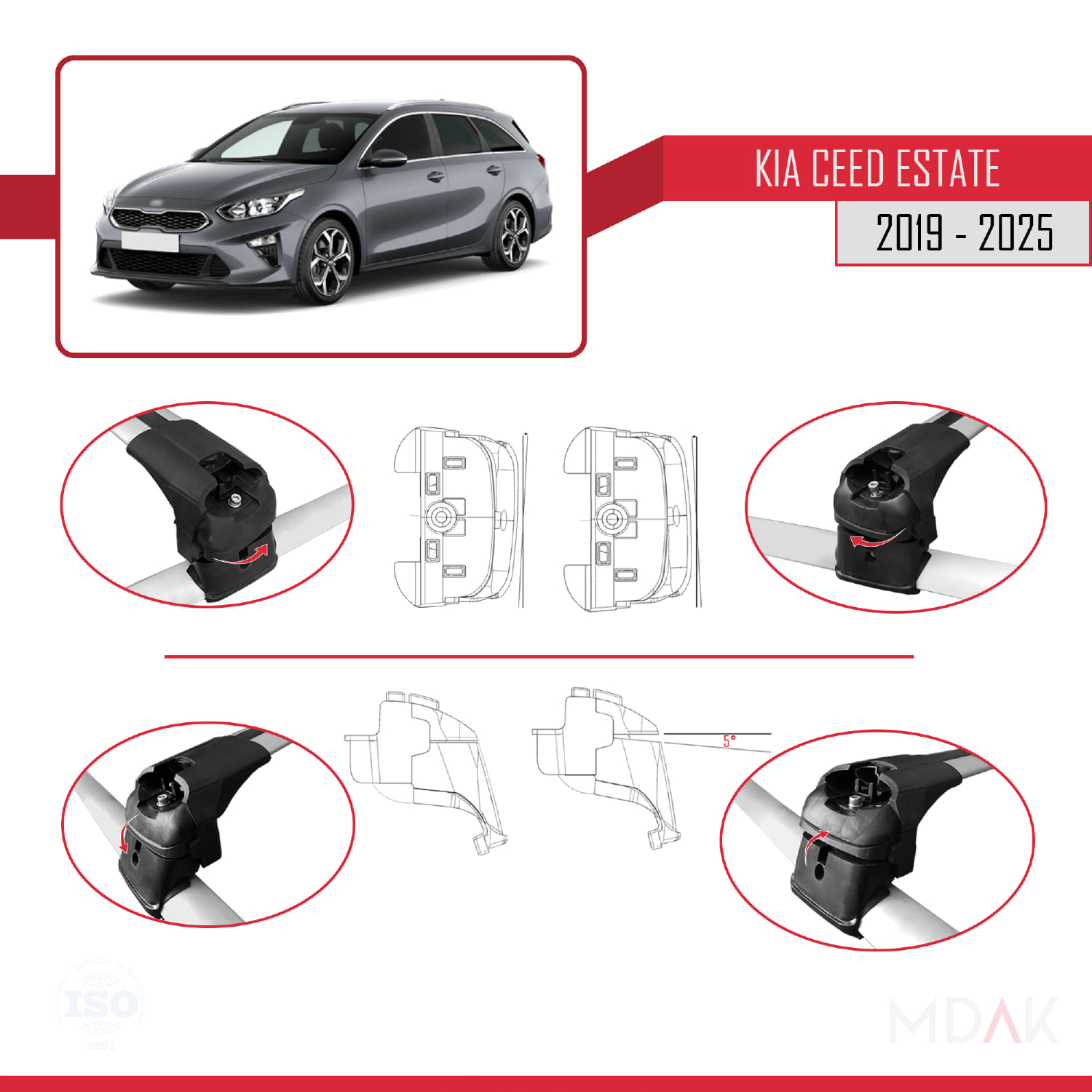 Kia Ceed 3 (CD) SW 2019 ve Sonrası ile Uyumlu ACE-2 Ara Atkı Tavan Barı Gri 2 Adet - Görsel 5