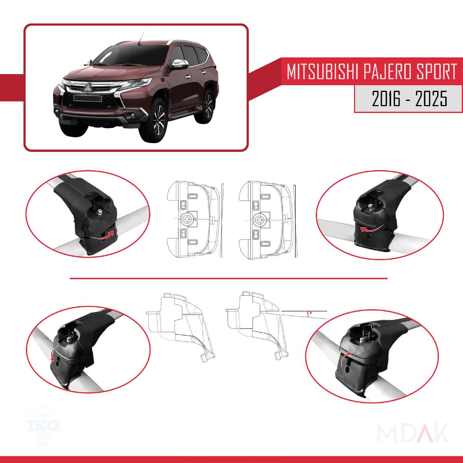 Mitsubishi Pajero Sport 3 2016 ve Sonrası ile Uyumlu ACE-2 Ara Atkı Tavan Barı Gri 2 Adet - Görsel 5