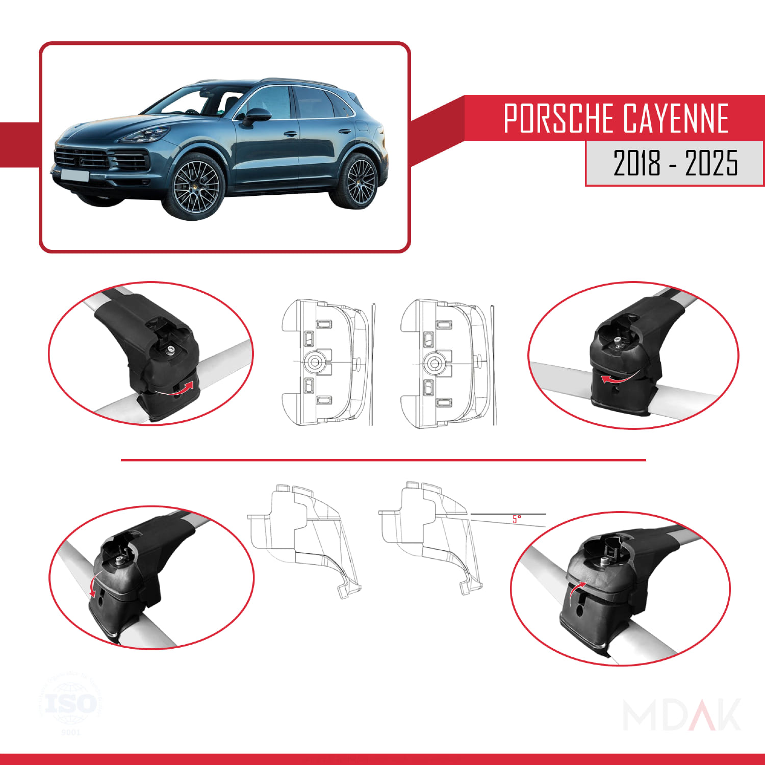 Porsche Cayenne 3 (9YA) 2018 ve Sonrası ile Uyumlu ACE-2 Ara Atkı Tavan Barı Gri 2 Adet - Görsel 5
