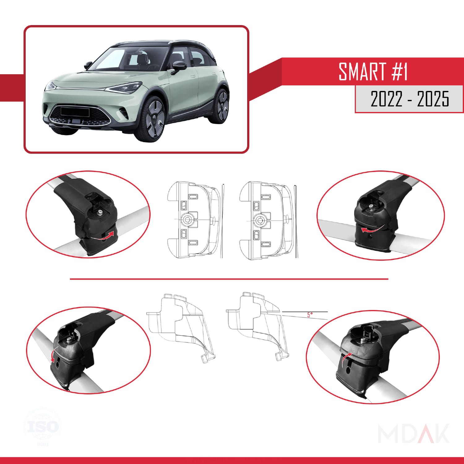 Smart #1 2022 ve Sonrası ile Uyumlu ACE-2 Ara Atkı Tavan Barı Gri 2 Adet - Görsel 5