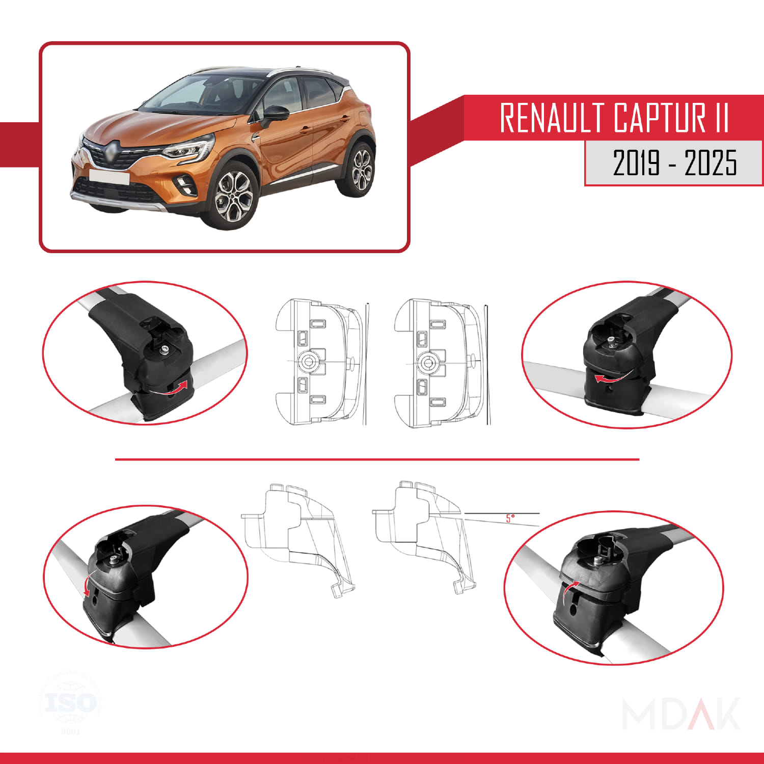 Renault Captur 2 2019 ve Sonrası ile Uyumlu ACE-2 Ara Atkı Tavan Barı Gri 2 Adet - Görsel 5
