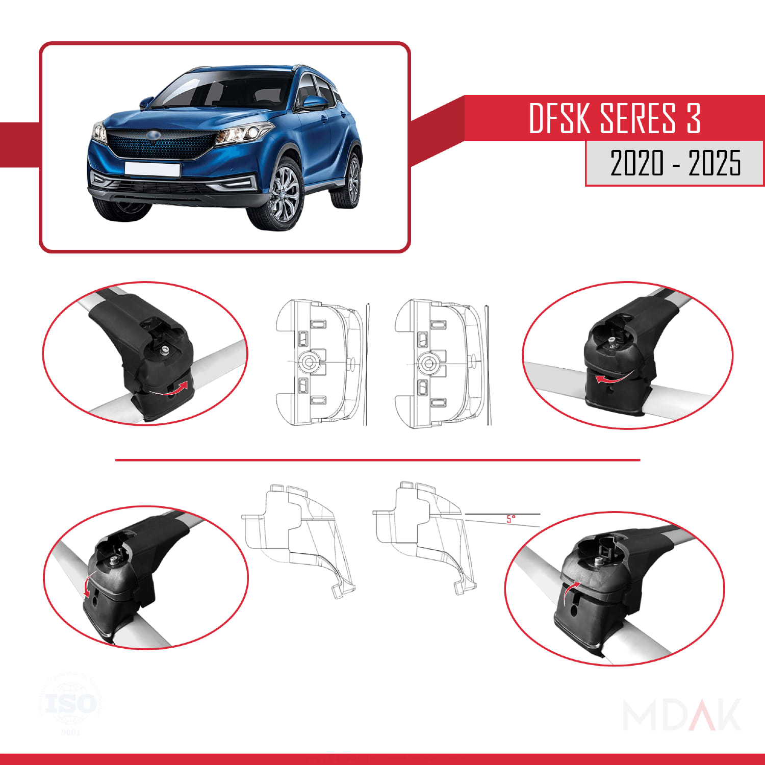 DFSK Glory/Seres 3 2020 ve Sonrası ile Uyumlu ACE-2 Ara Atkı Tavan Barı Gri 2 Adet - Görsel 5