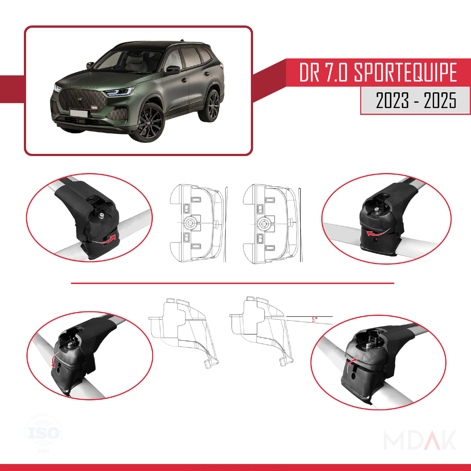 DR 7.0 Sportequipe 7 (It) 2023 ve Sonrası ile Uyumlu ACE-2 Ara Atkı Tavan Barı Gri 2 Adet - Görsel 5