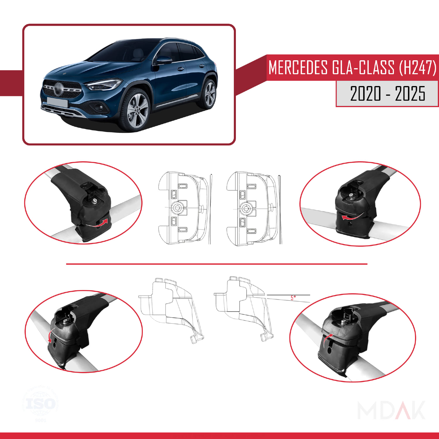 Mercedes GLA Class 2 (H247) 2020 ve Sonrası ile Uyumlu ACE-2 Ara Atkı Tavan Barı Gri 2 Adet - Görsel 5
