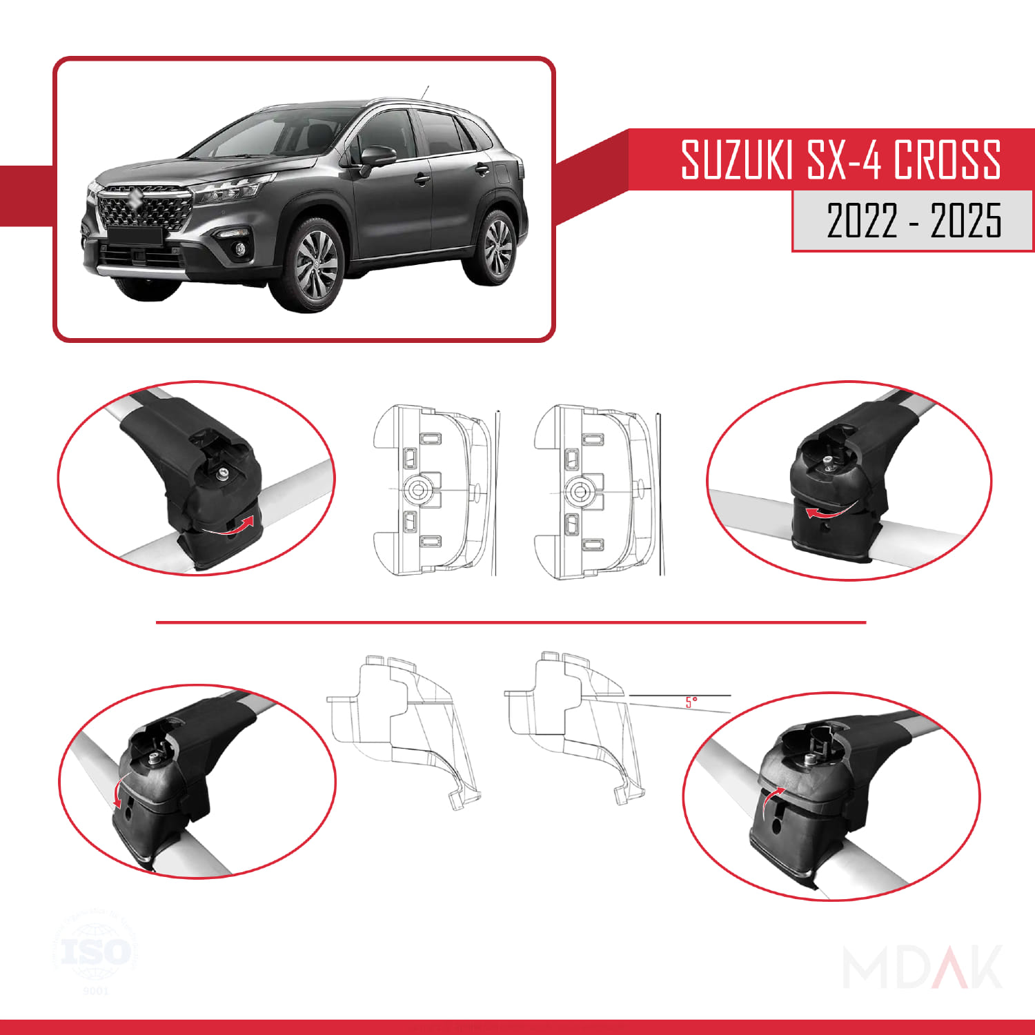 Suzuki SX4 S-Cross 4 (JY) 2022 ve Sonrası ile Uyumlu ACE-2 Ara Atkı Tavan Barı Gri 2 Adet - Görsel 5