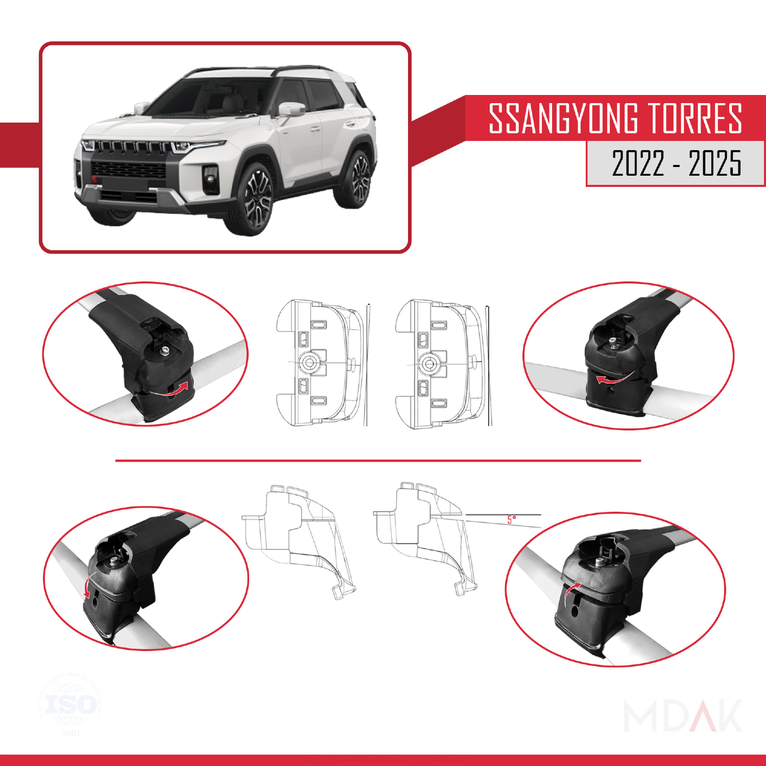 SsangYong Torres 2022 ve Sonrası ile Uyumlu ACE-2 Ara Atkı Tavan Barı Gri 2 Adet - Görsel 5