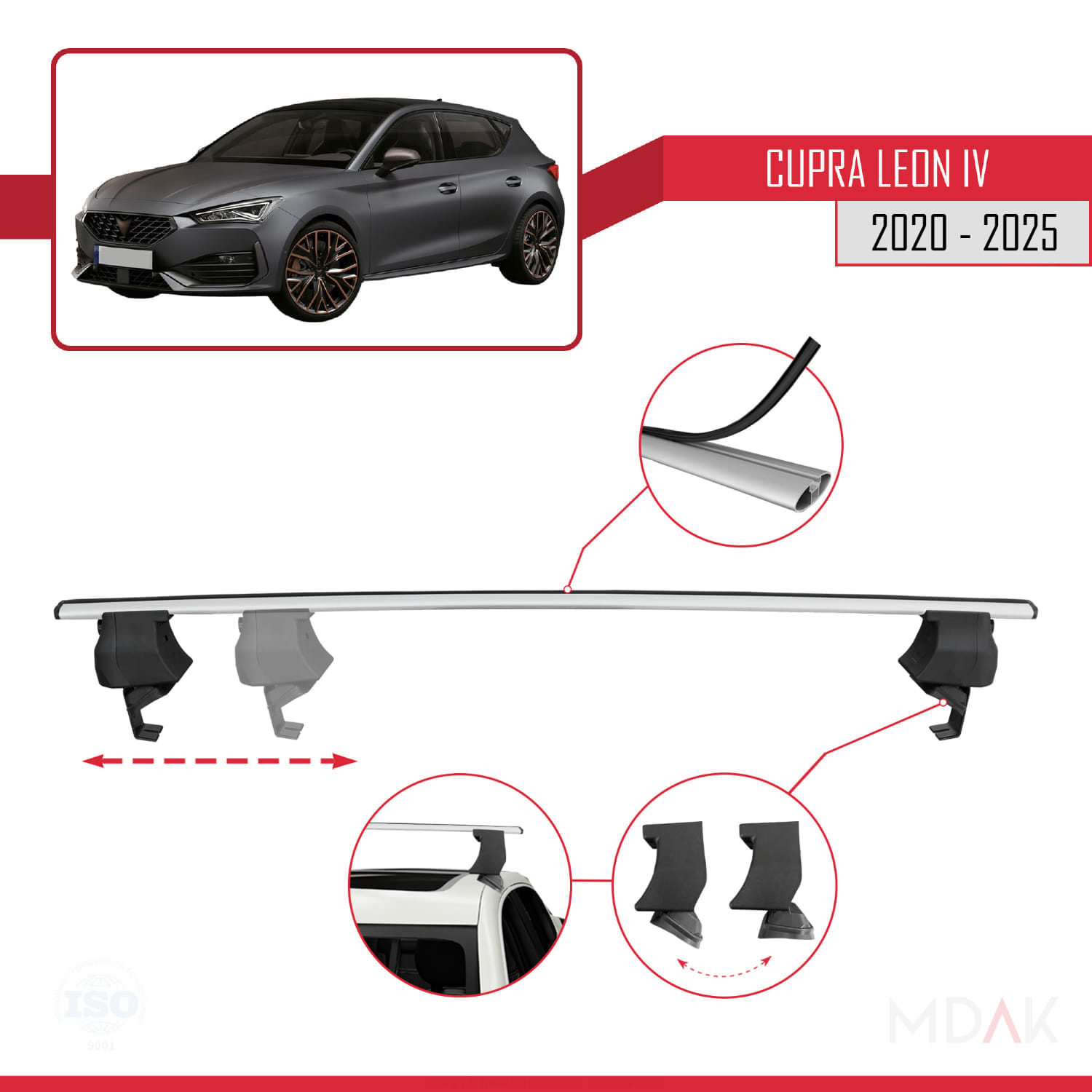 Seat/Cupra Leon 4 2020 ve Sonrası ile Uyumlu ACE-4 Ara Atkı Tavan Barı Gri 2 Adet - Görsel 3