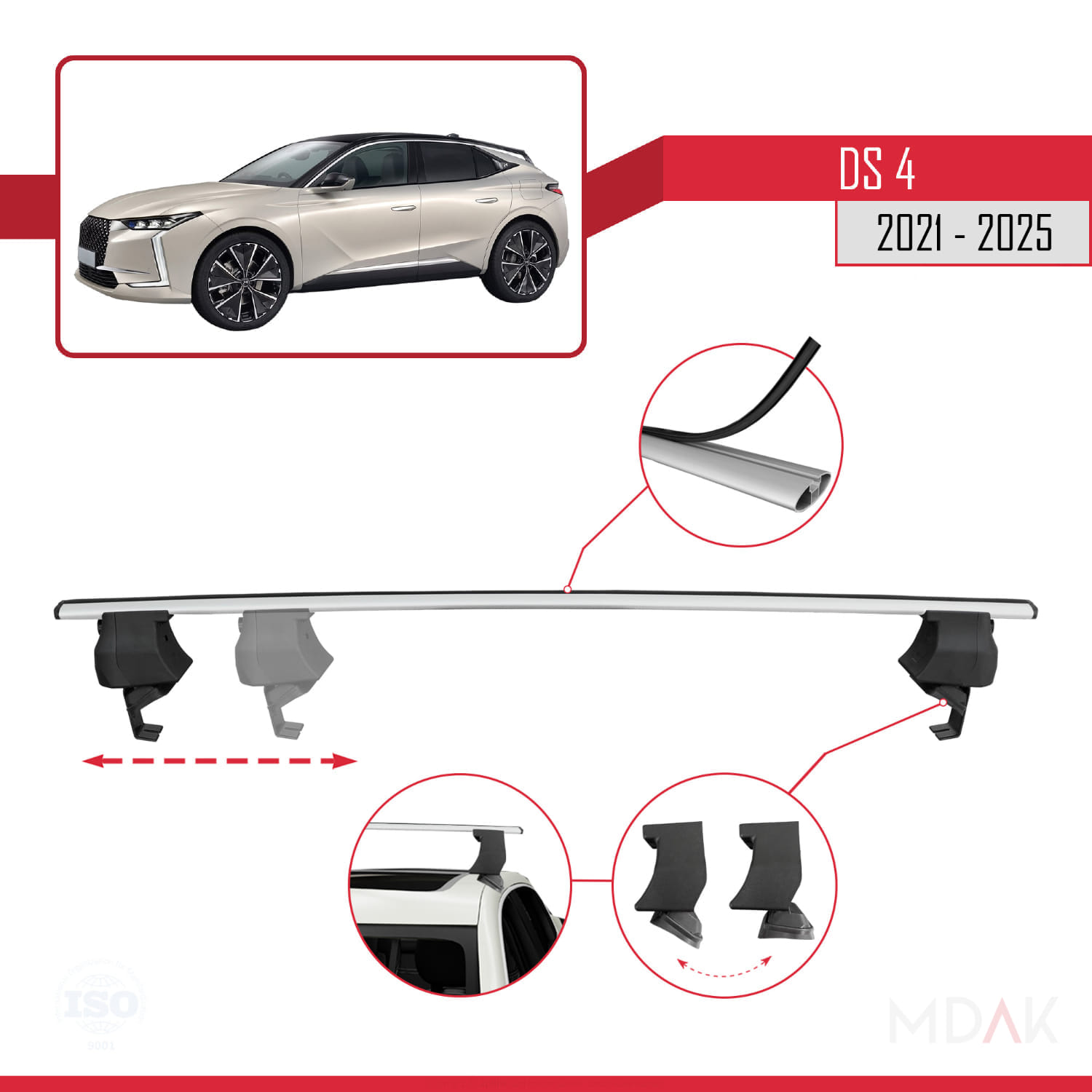 DS 4 II 2021 ve Sonrası ile Uyumlu ACE-4 Ara Atkı Tavan Barı Gri 2 Adet - Görsel 3