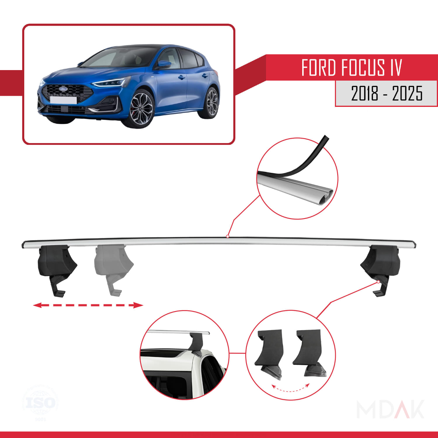 Ford Focus 4 (C519) 2018 ve Sonrası ile Uyumlu ACE-4 Ara Atkı Tavan Barı Gri 2 Adet - Görsel 3