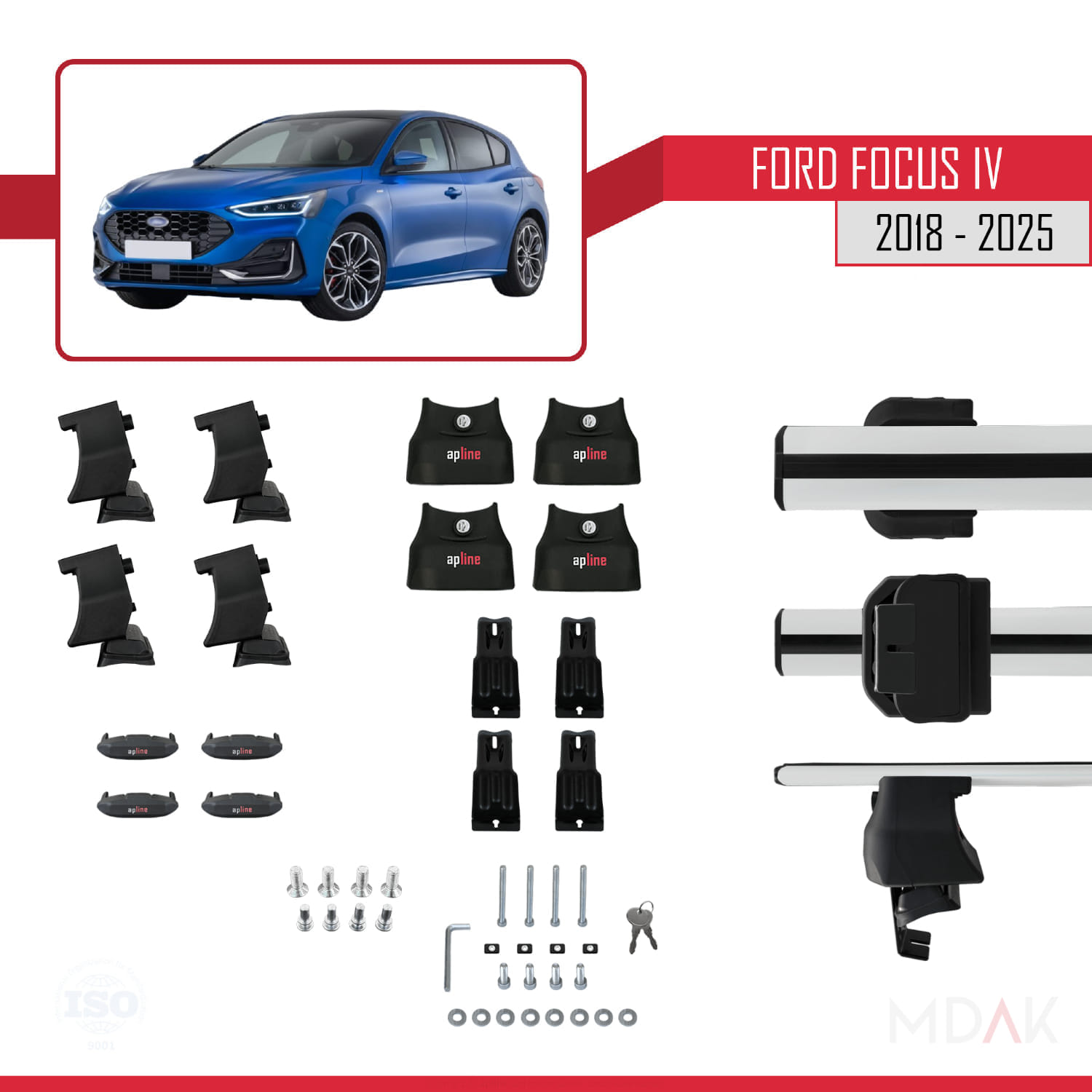 Ford Focus 4 (C519) 2018 ve Sonrası ile Uyumlu ACE-4 Ara Atkı Tavan Barı Gri 2 Adet - Görsel 5