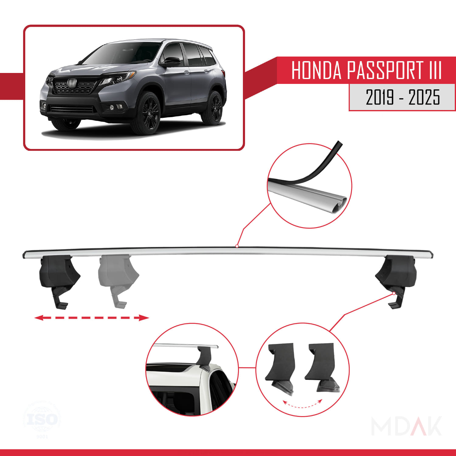 Honda Passport 3 (YF7/8) 2019 ve Sonrası ile Uyumlu ACE-4 Ara Atkı Tavan Barı Gri 2 Adet - Görsel 3