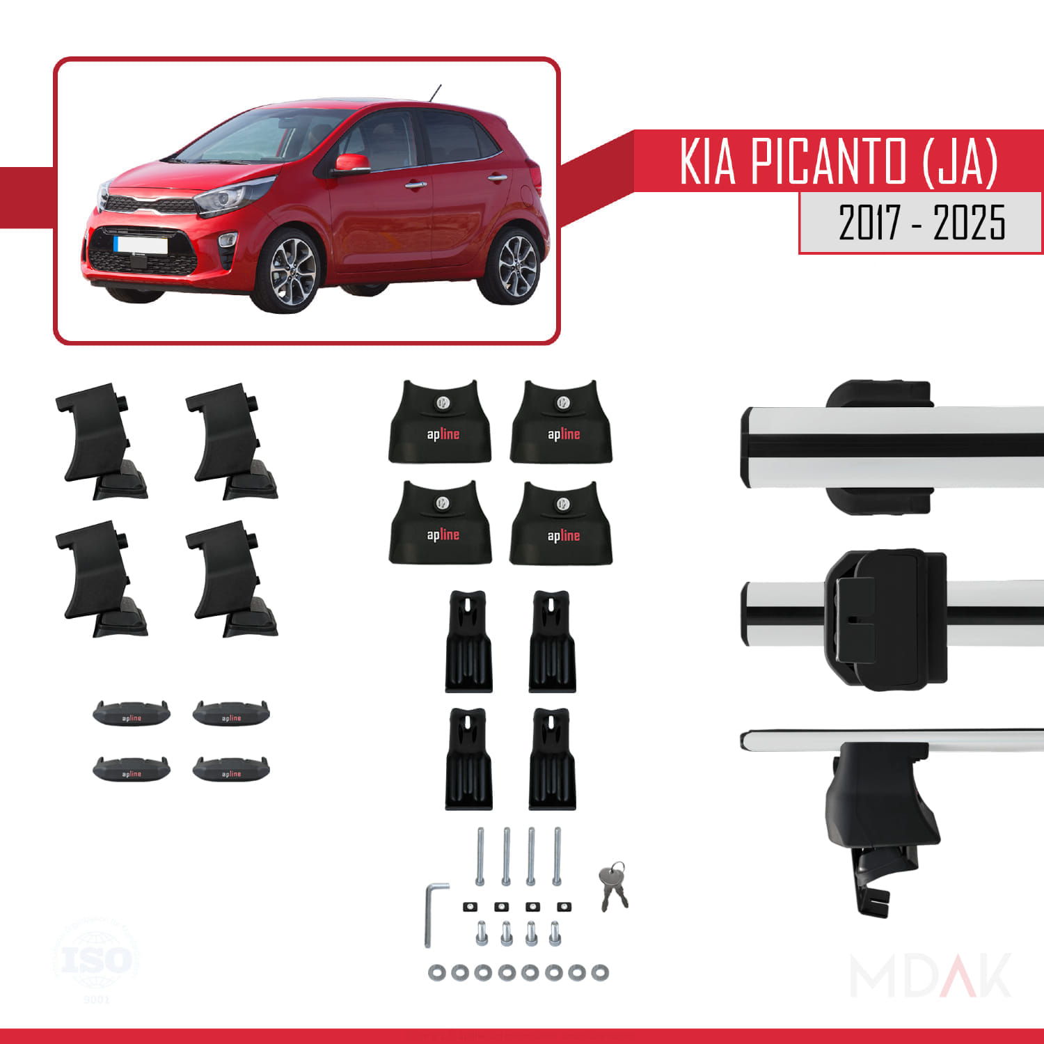 Kia Picanto 3 (JA) 2017 ve Sonrası ile Uyumlu ACE-4 Ara Atkı Tavan Barı Gri 2 Adet - Görsel 5