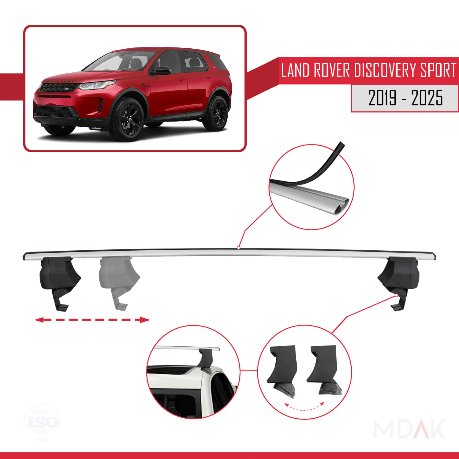 Land Rover Discovery Sport (L550) Post-Facelift 2019 ve Sonrası ile Uyumlu ACE-4 Ara Atkı Tavan Barı Gri 2 Adet - Görsel 3