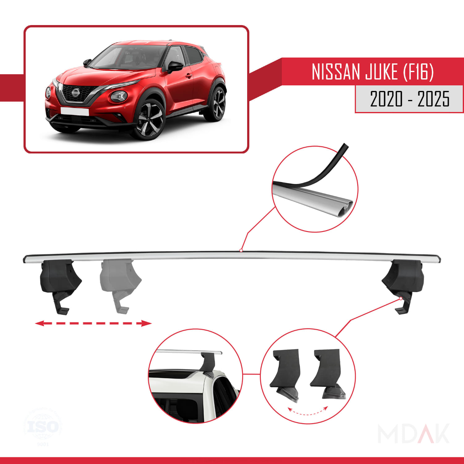 Nissan Juke 2 (F16) 2020 ve Sonrası ile Uyumlu ACE-4 Ara Atkı Tavan Barı Gri 2 Adet - Görsel 4