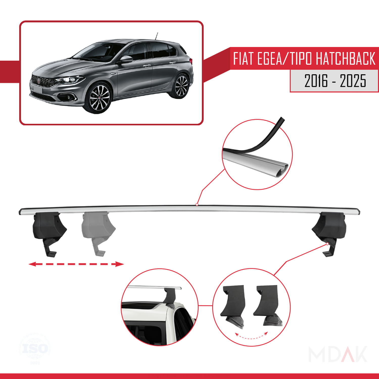 Fiat Egea HB 2016 ve Sonrası ile Uyumlu ACE-4 Ara Atkı Tavan Barı Gri 2 Adet - Görsel 3
