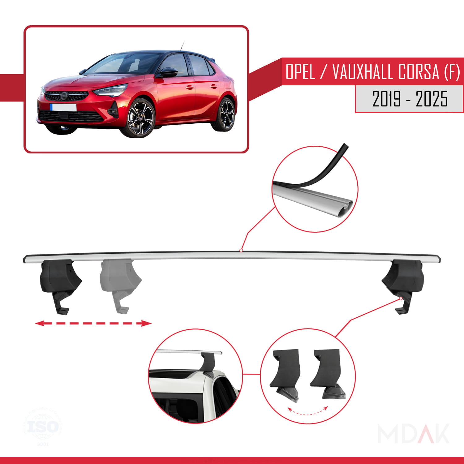 Opel/Vauxhall Corsa F 2019 ve Sonrası ile Uyumlu ACE-4 Ara Atkı Tavan Barı Gri 2 Adet - Görsel 4
