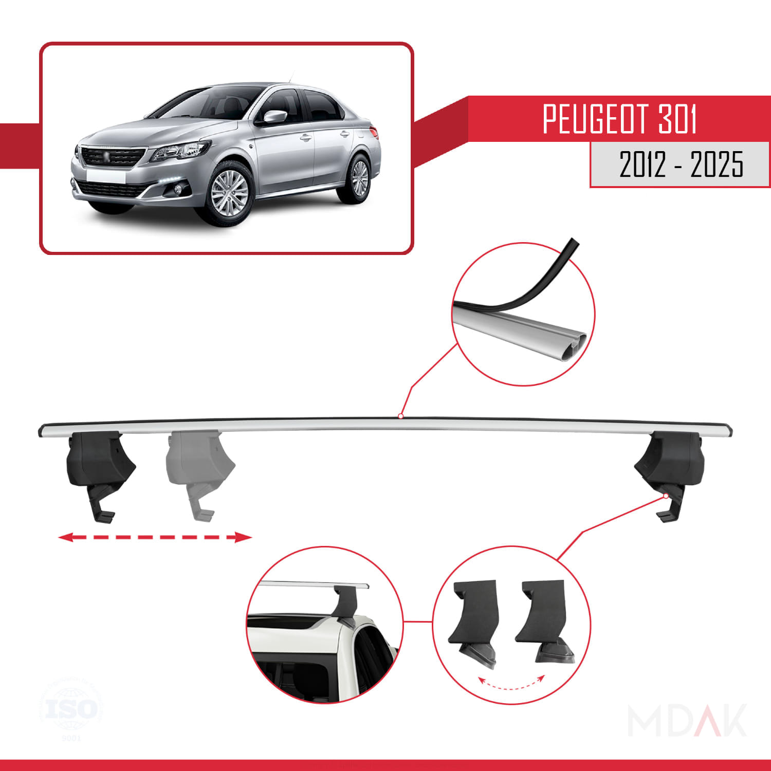 Peugeot 301 2012 ve Sonrası ile Uyumlu ACE-4 Ara Atkı Tavan Barı Gri 2 Adet - Görsel 3