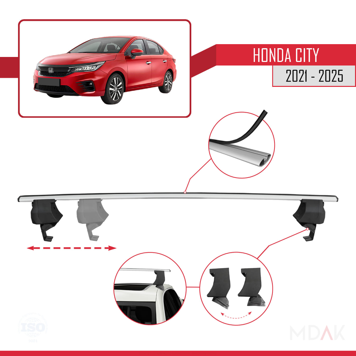 Honda City 2021 ve Sonrası ile Uyumlu ACE-4 Ara Atkı Tavan Barı Gri 2 Adet - Görsel 4