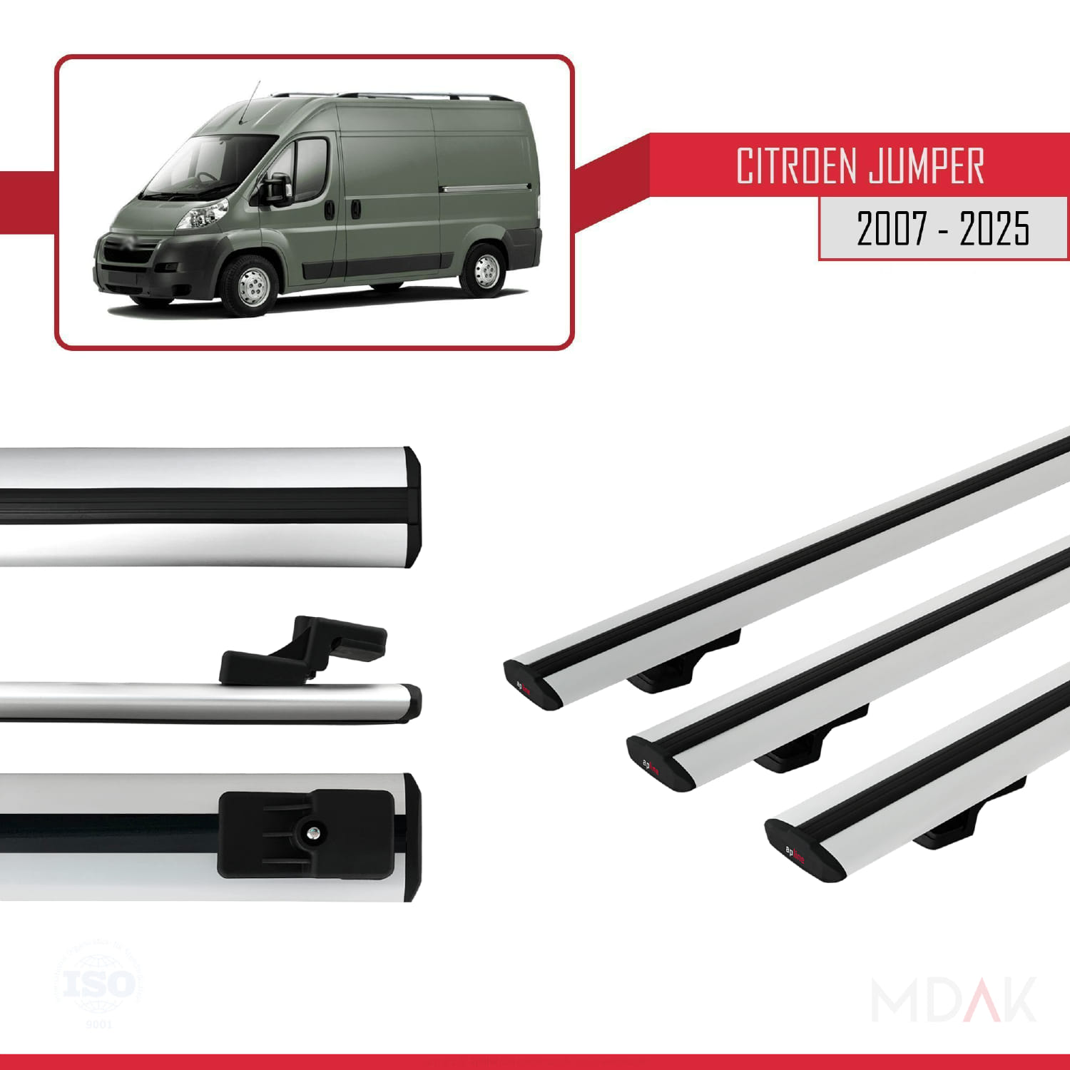 Citroen Jumper 2 2007 ve Sonrası ile Uyumlu BASIC Model Ara Atkı Tavan Barı Gri 3 Adet - Görsel 3