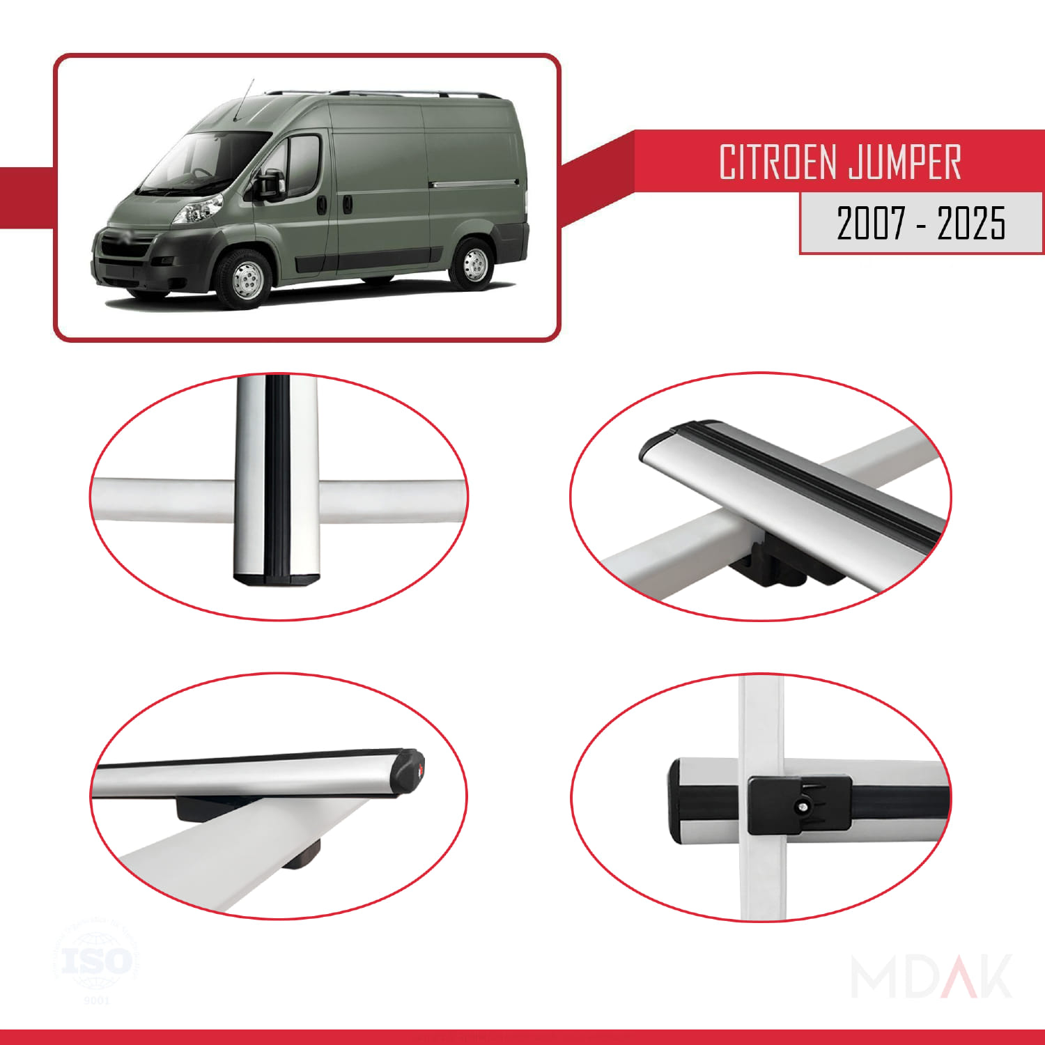 Citroen Jumper 2 2007 ve Sonrası ile Uyumlu BASIC Model Ara Atkı Tavan Barı Gri 3 Adet - Görsel 4