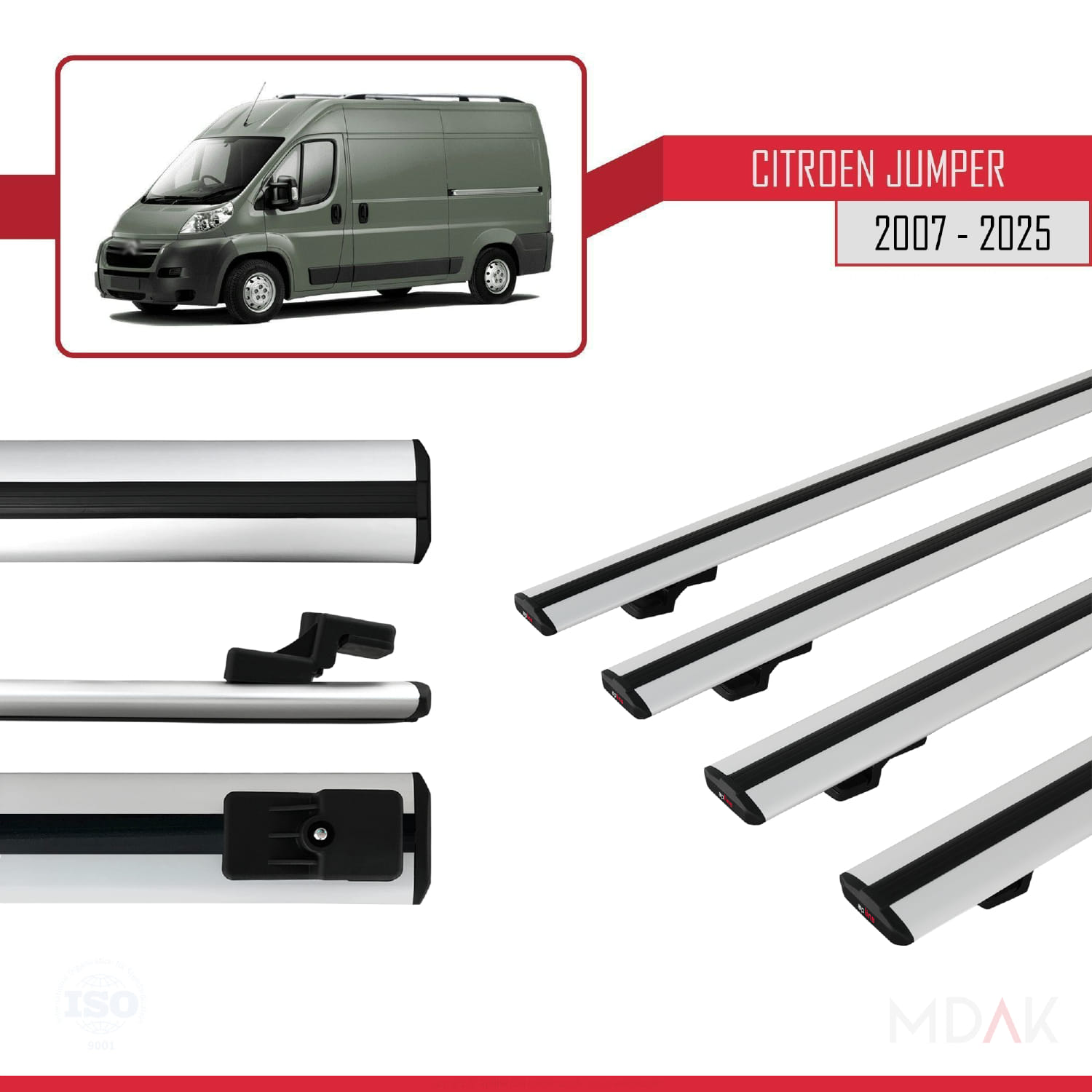 Citroen Jumper 2 2007 ve Sonrası ile Uyumlu BASIC Model Ara Atkı Tavan Barı Gri 4 Adet - Görsel 3