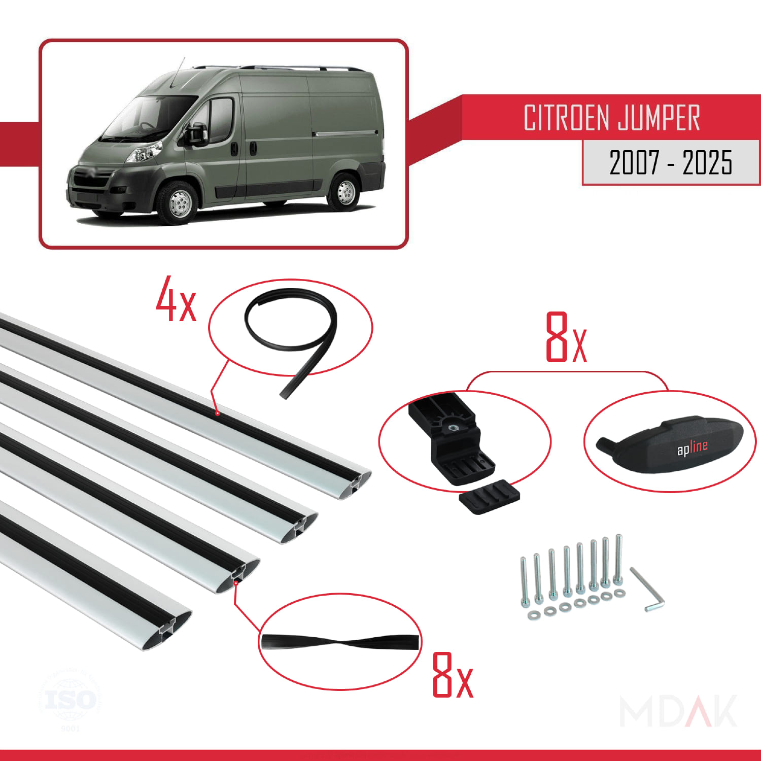 Citroen Jumper 2 2007 ve Sonrası ile Uyumlu BASIC Model Ara Atkı Tavan Barı Gri 4 Adet - Görsel 6