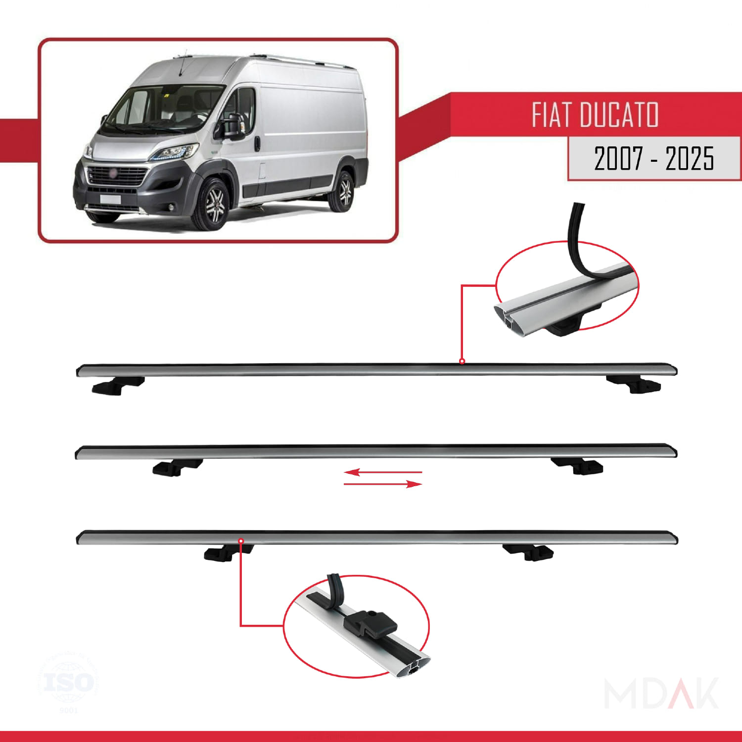 Fiat Ducato 3 2007 ve Sonrası ile Uyumlu BASIC Model Ara Atkı Tavan Barı Gri 3 Adet - Görsel 5