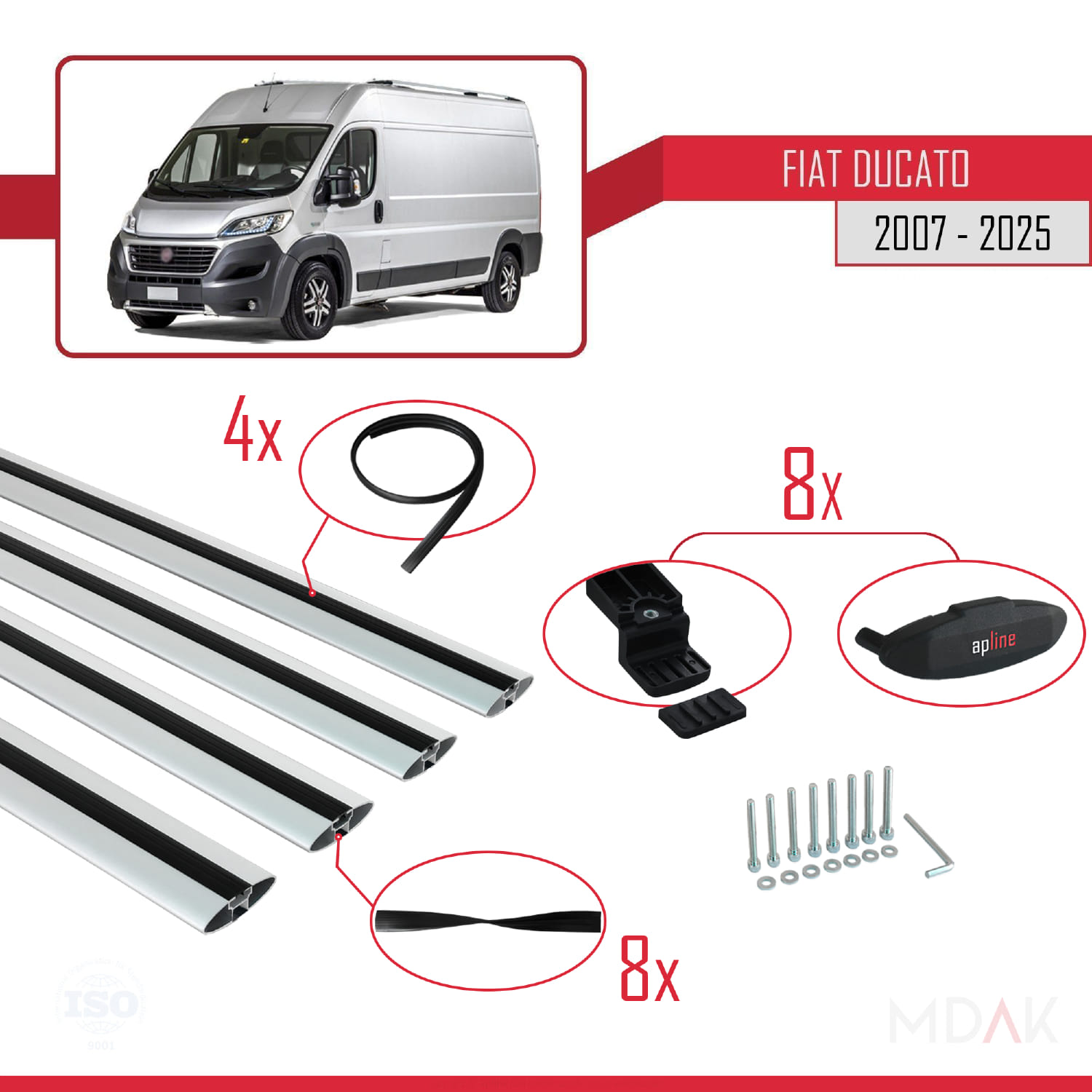 Fiat Ducato 3 2007 ve Sonrası ile Uyumlu BASIC Model Ara Atkı Tavan Barı Gri 4 Adet - Görsel 6