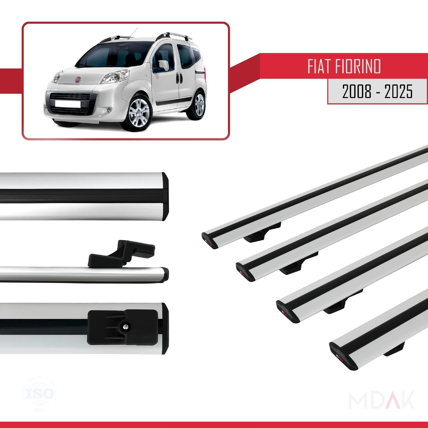 Fiat Fiorino 3 2008 ve Sonrası ile Uyumlu BASIC Model Ara Atkı Tavan Barı Gri 4 Adet - Görsel 3