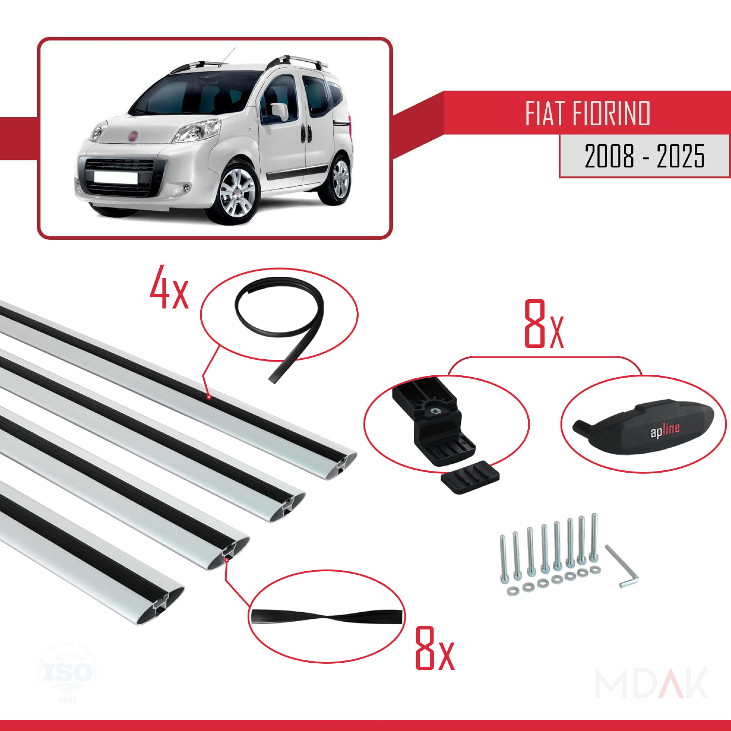 Fiat Fiorino 3 2008 ve Sonrası ile Uyumlu BASIC Model Ara Atkı Tavan Barı Gri 4 Adet - Görsel 6