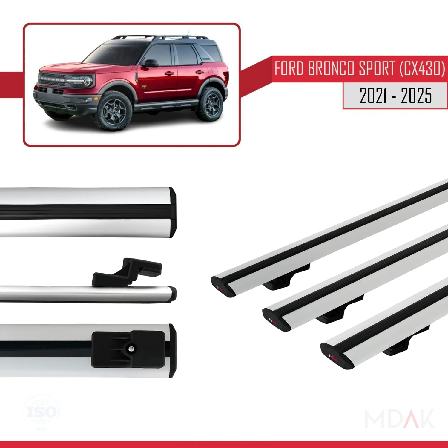 Ford Bronco Sport (CX430) 2021 ve Sonrası ile Uyumlu BASIC Model Ara Atkı Tavan Barı Gri 3 Adet - Görsel 3