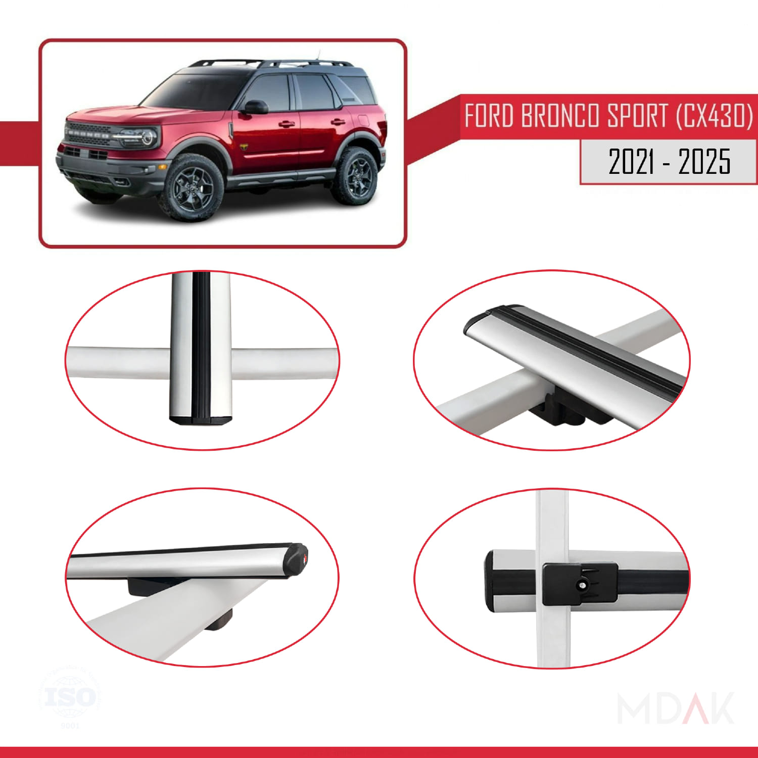 Ford Bronco Sport (CX430) 2021 ve Sonrası ile Uyumlu BASIC Model Ara Atkı Tavan Barı Gri 3 Adet - Görsel 4